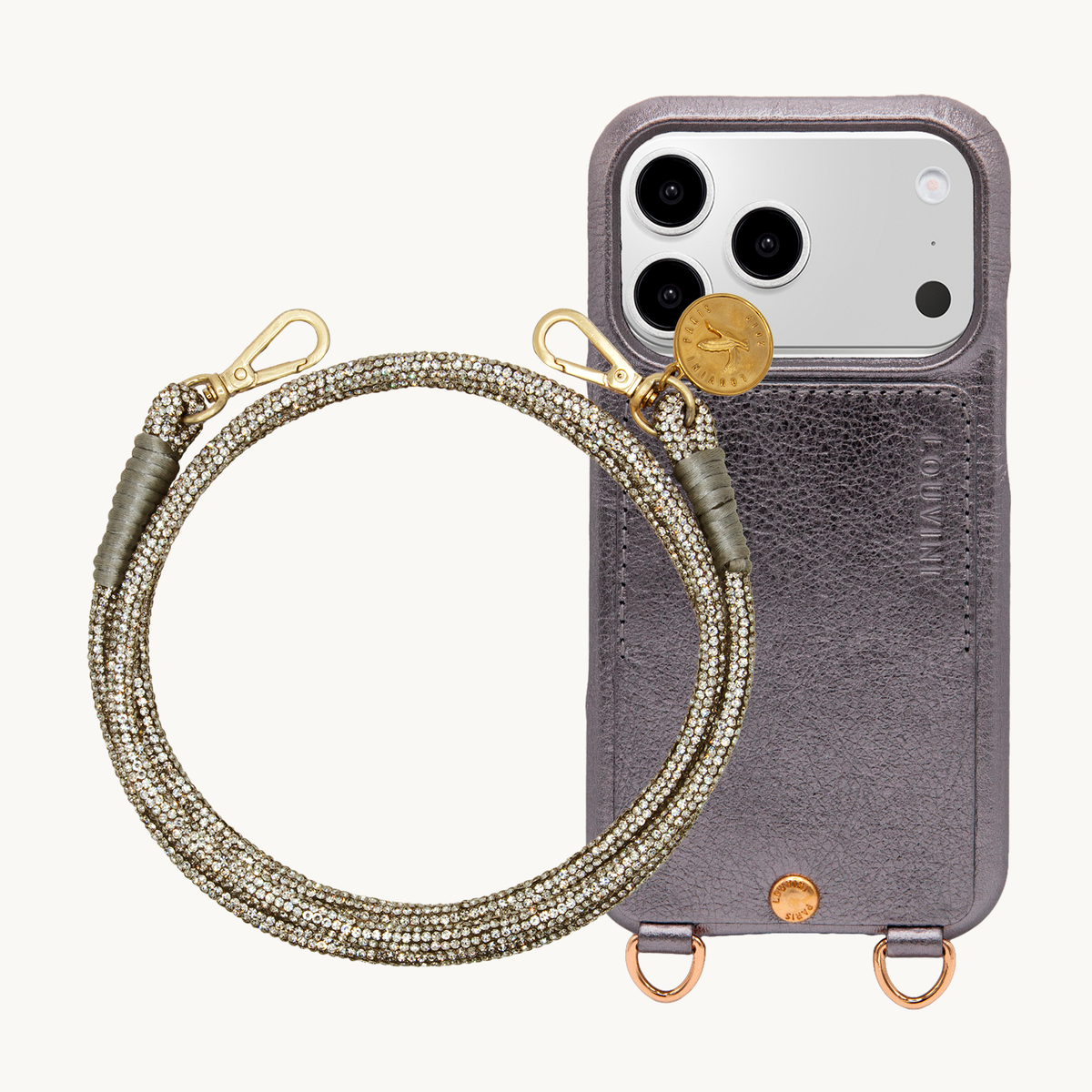 Coque iPhone LOU Anthracite Métallisé & Cordon KELLY Anthracite