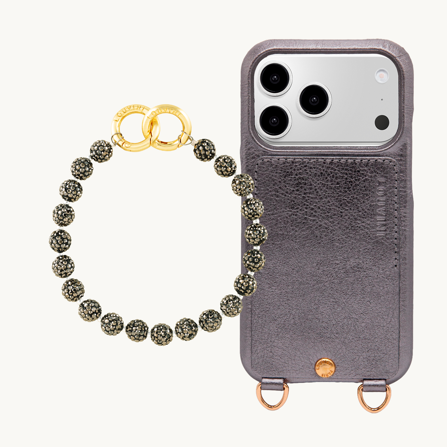 Coque iPhone LOU Anthracite Métallisé & Bracelet PETIT DAISY Anthracite
