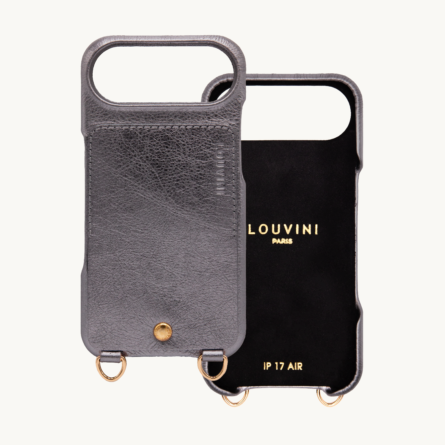 Coque iPhone cuir porte carte avec anneaux LOU - Anthracite Métallisé