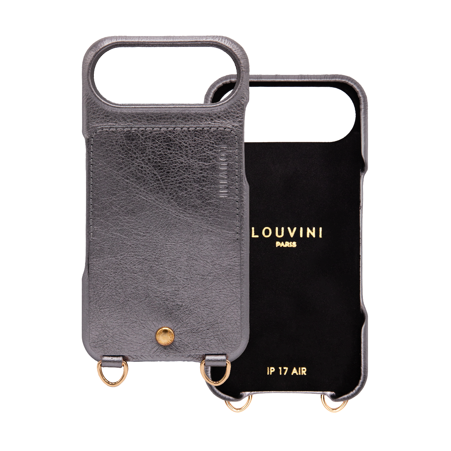 Coque iPhone cuir porte carte avec anneaux LOU - Anthracite Métallisé