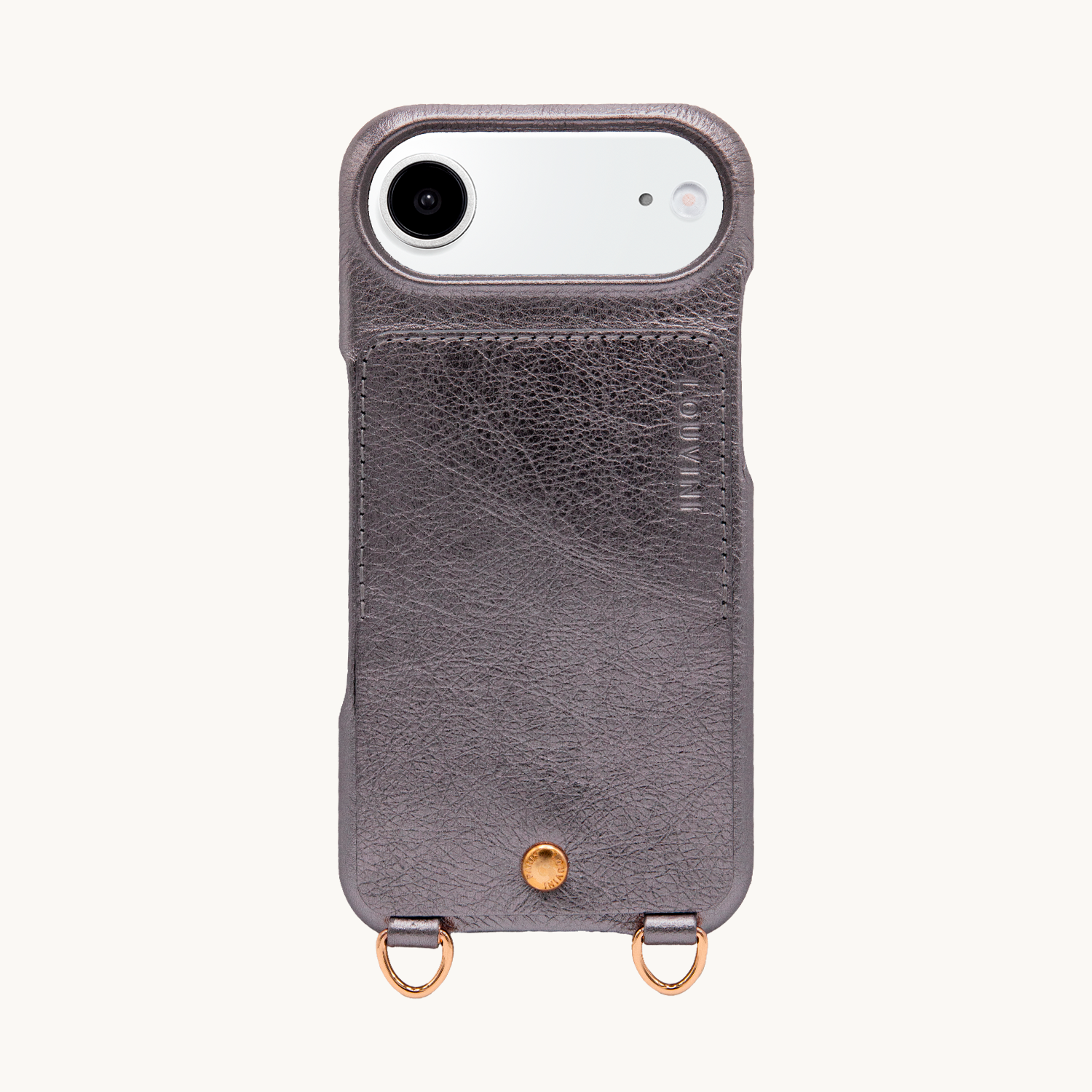 Coque iPhone cuir porte carte avec anneaux LOU - Anthracite Métallisé