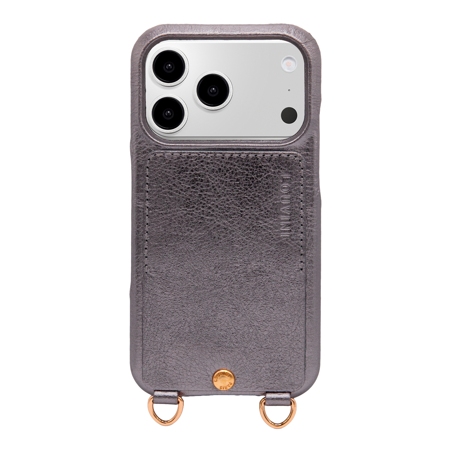 Coque iPhone cuir porte carte avec anneaux LOU - Anthracite Métallisé