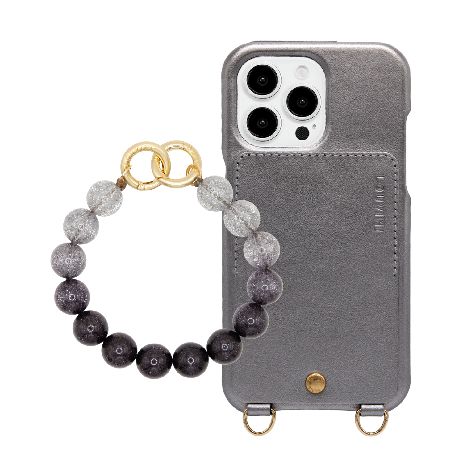 ensemble coque de téléphone anthracite avec bracelet noir