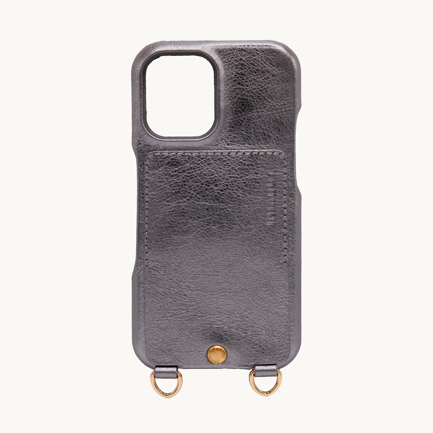 Coque iPhone cuir porte carte avec anneaux LOU - Anthracite Métallisé