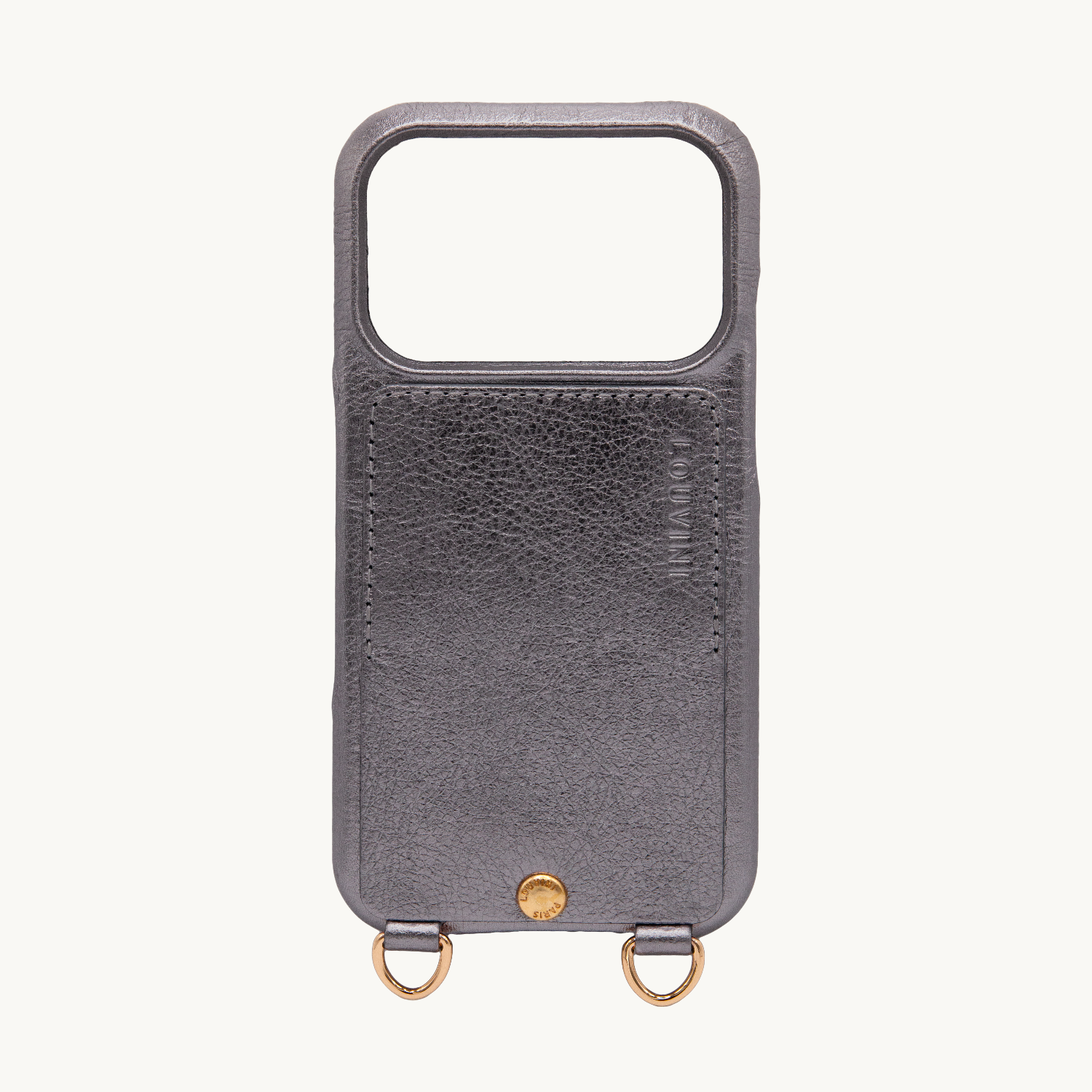Coque iPhone cuir porte carte avec anneaux LOU - Anthracite Métallisé