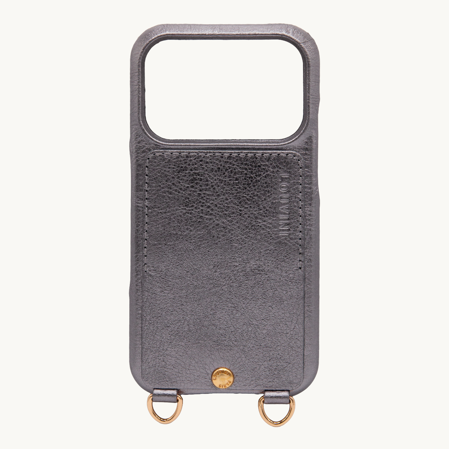 Coque iPhone cuir porte carte avec anneaux LOU - Anthracite Métallisé