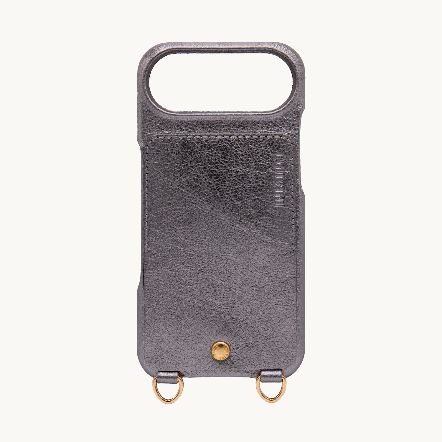 Coque iPhone cuir porte carte avec anneaux LOU - Anthracite Métallisé