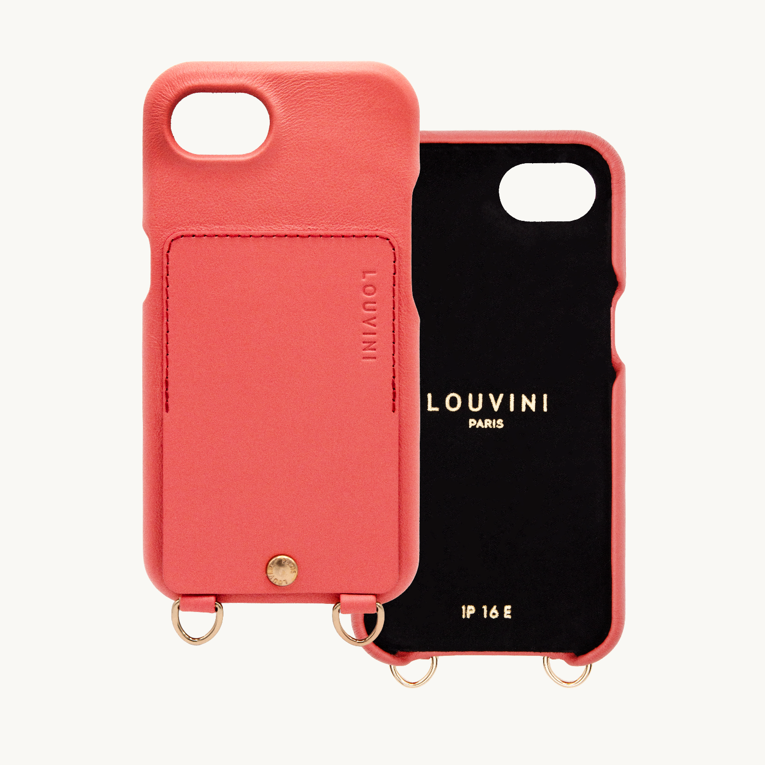 Coque iPhone cuir porte carte avec anneaux LOU - Blush