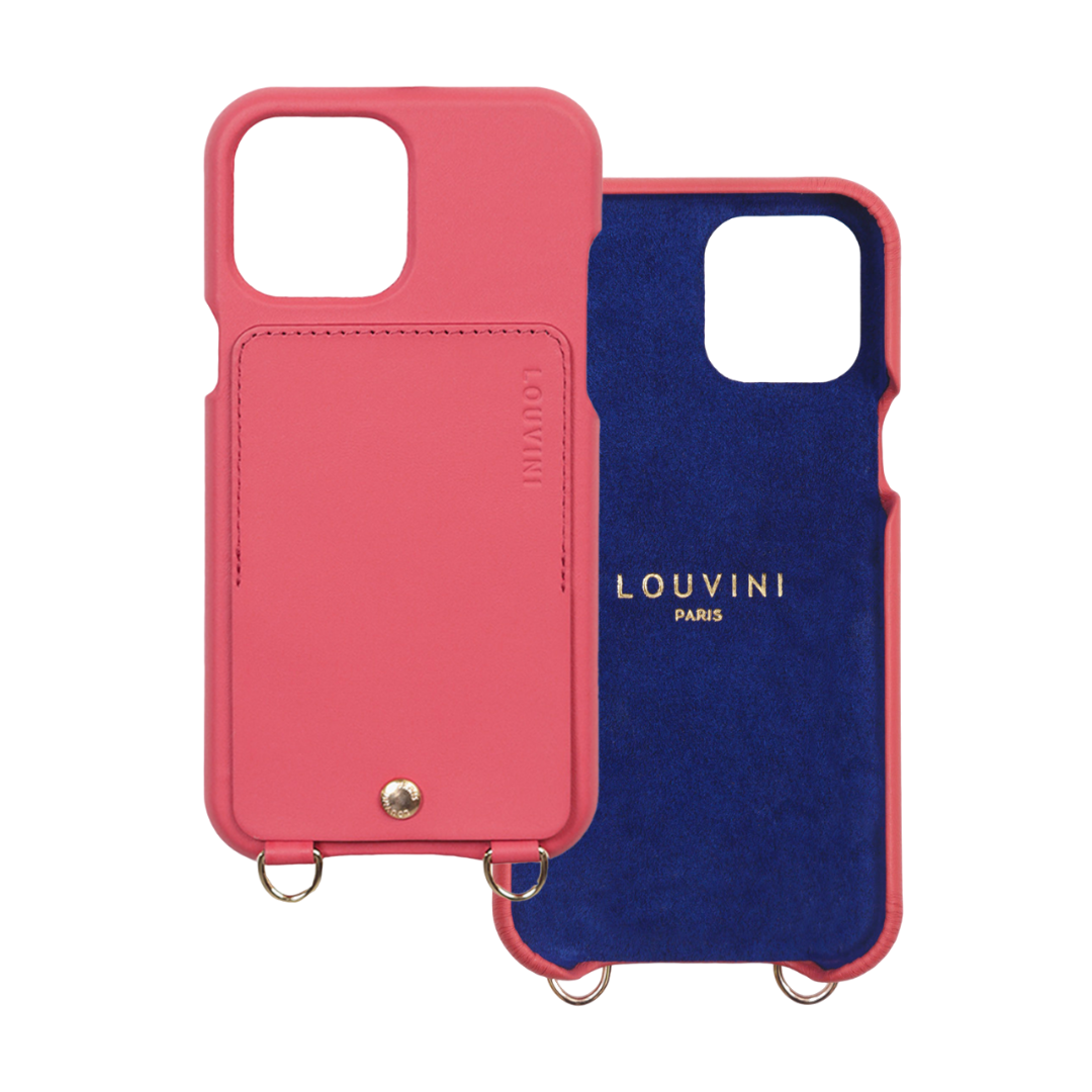 COQUE IPHONE CUIR PORTE CARTE AVEC ANNEAUX LOU BLUSH DOUBLE