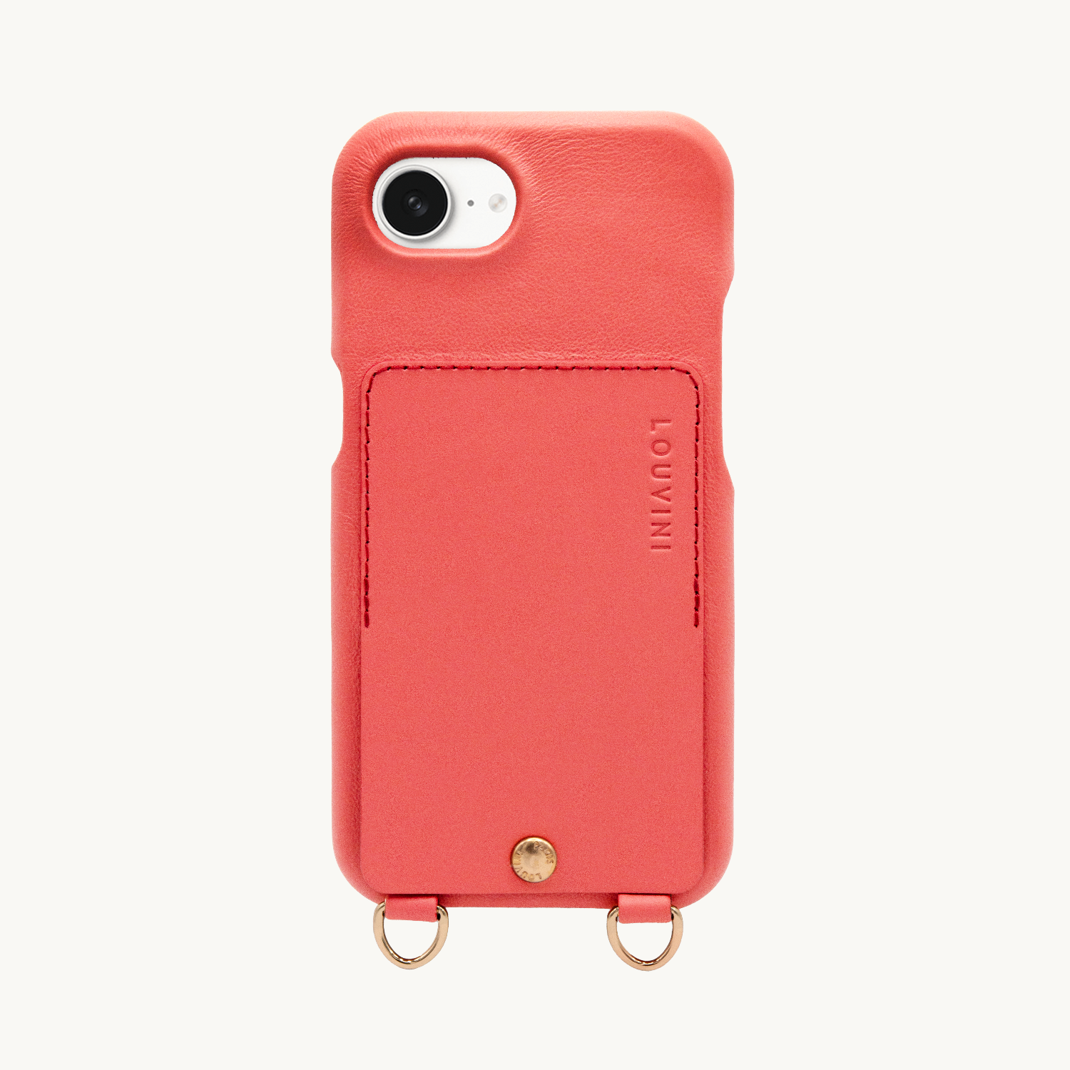 Coque iPhone cuir porte carte avec anneaux LOU - Blush