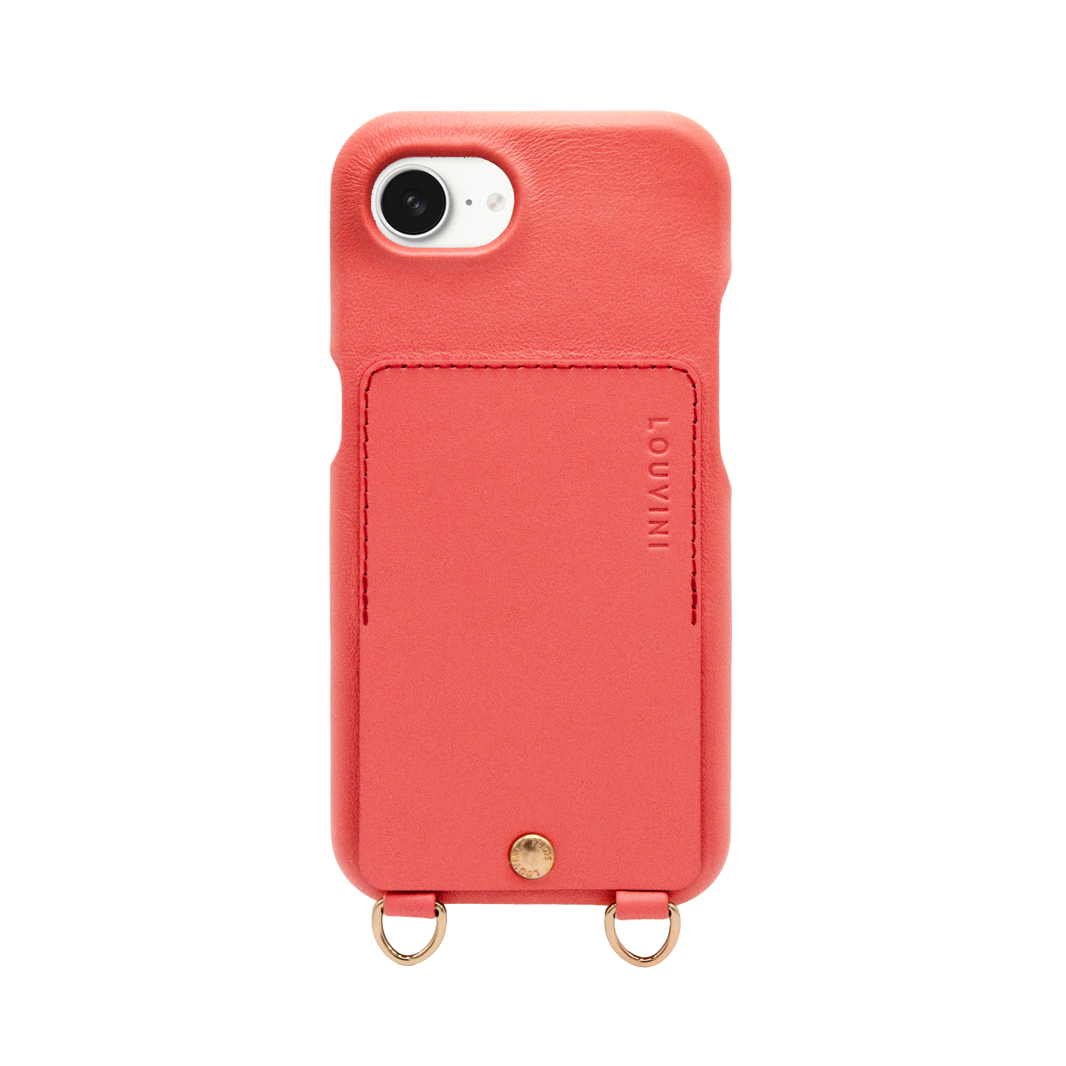 Coque iPhone cuir porte carte avec anneaux LOU - Blush