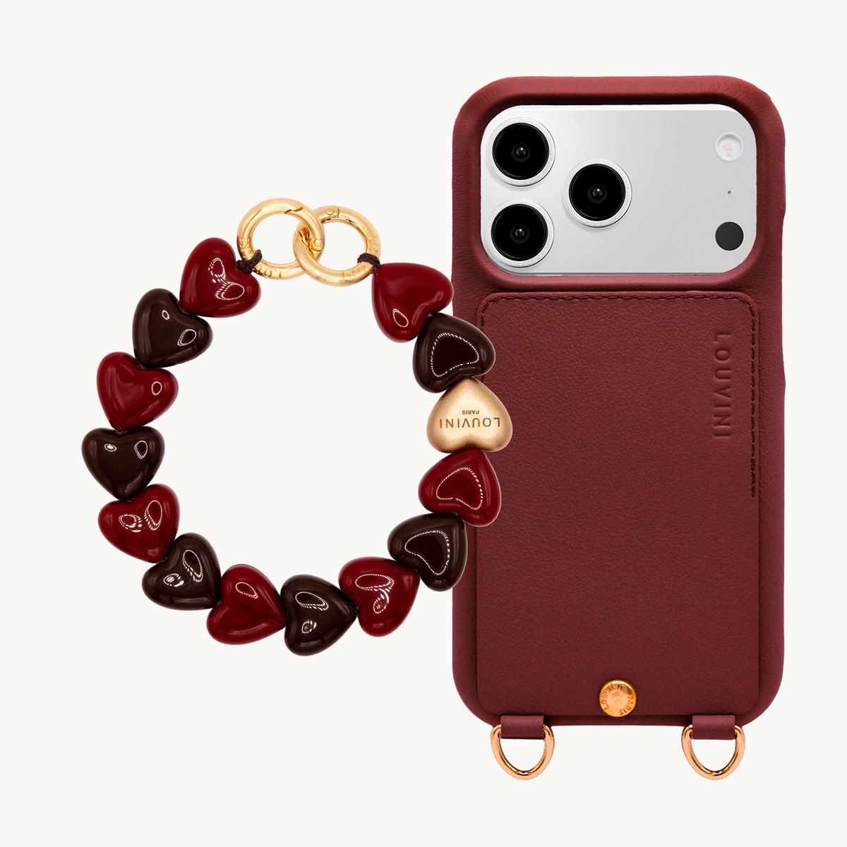 Coque iPhone LOU Bordeaux & Bracelet PETIT CUORE Bordeaux-Marron