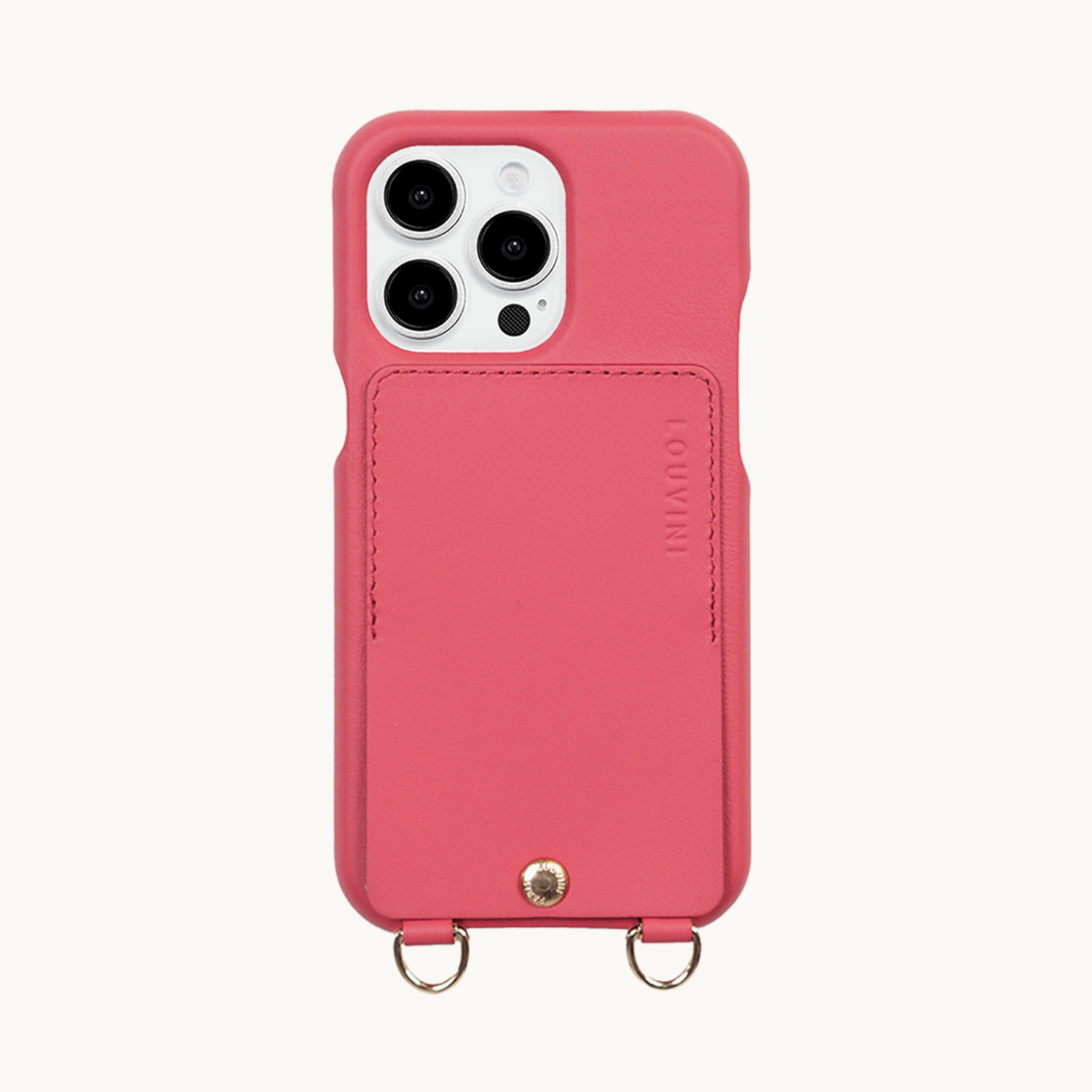 Coque iPhone avec étui en cuir blush anneaux dorés