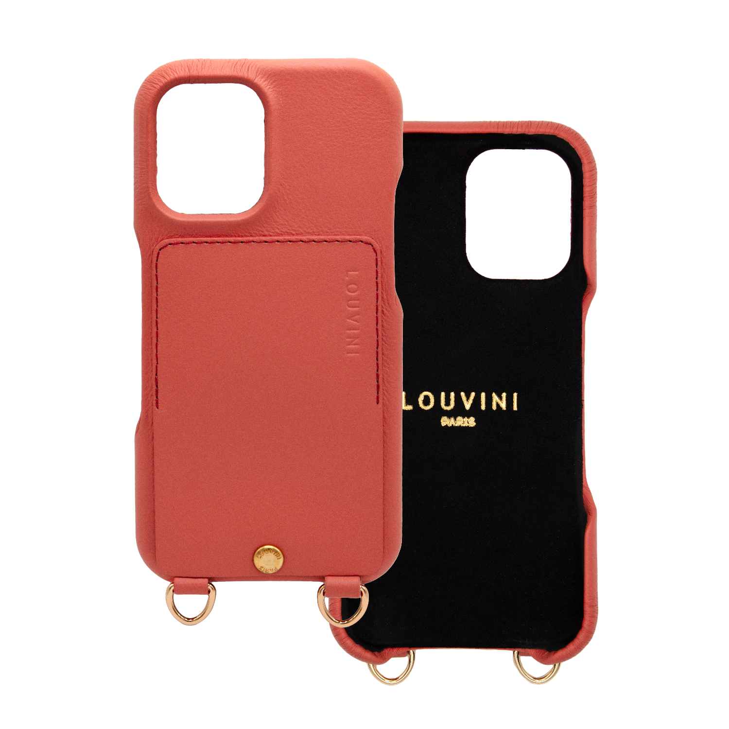 Coque iPhone cuir porte carte avec anneaux LOU - Blush
