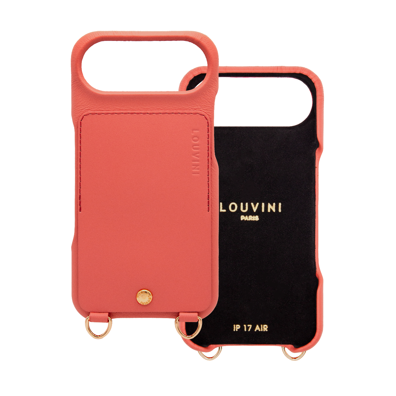 Coque iPhone cuir porte carte avec anneaux LOU - Blush