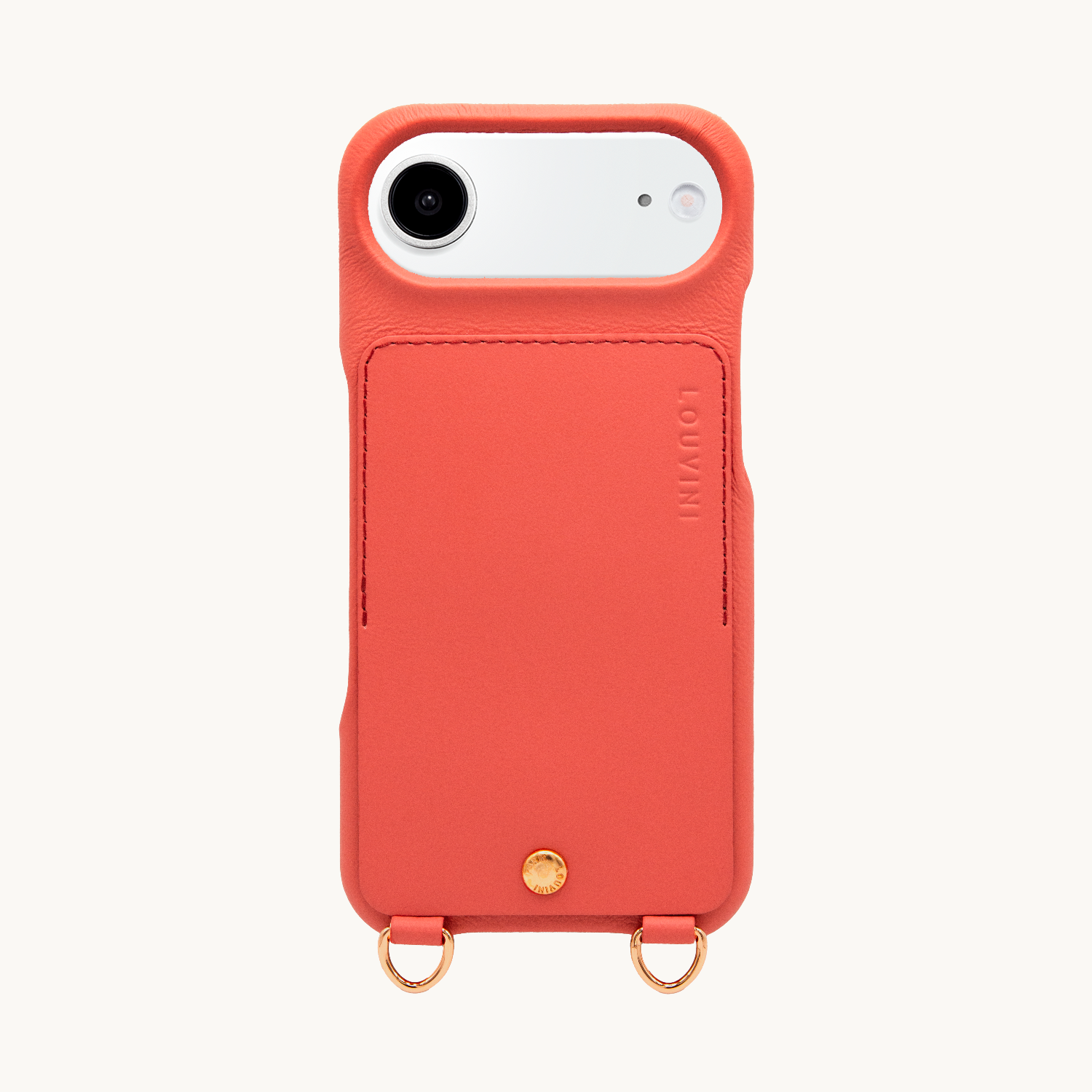 Coque iPhone cuir porte carte avec anneaux LOU - Blush