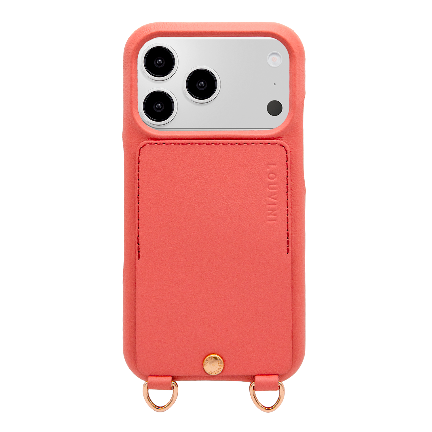 Coque iPhone cuir porte carte avec anneaux LOU - Blush