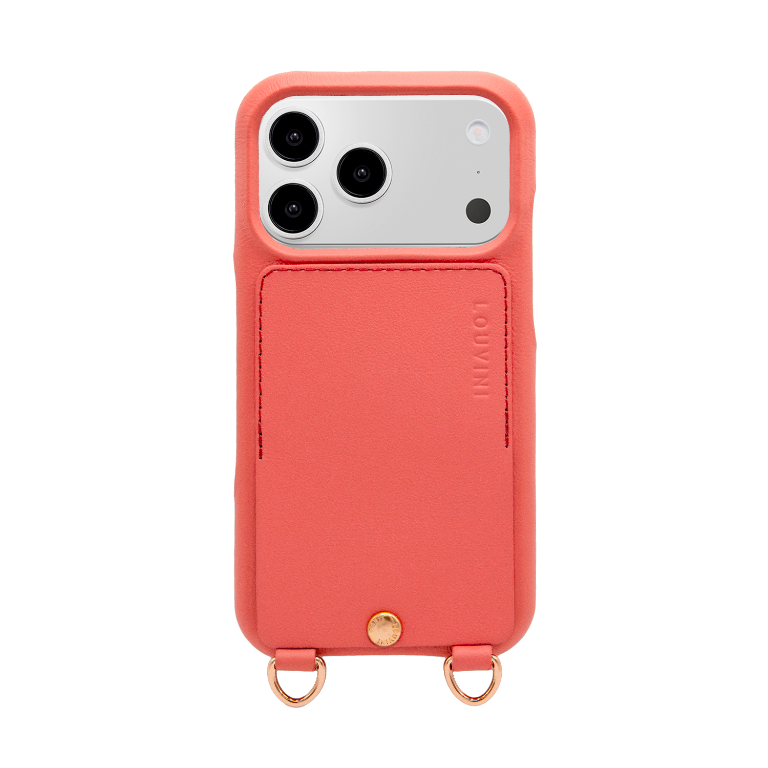 Coque iPhone cuir porte carte avec anneaux LOU - Blush