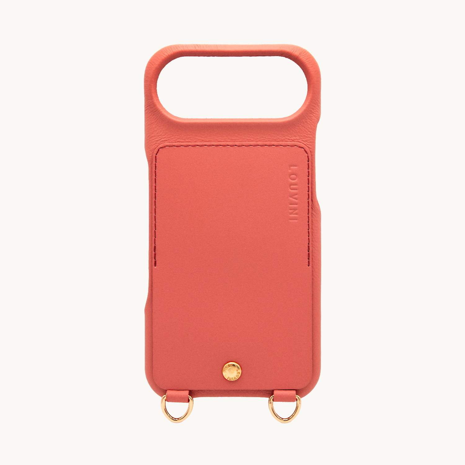 Coque iPhone cuir porte carte avec anneaux LOU - Blush