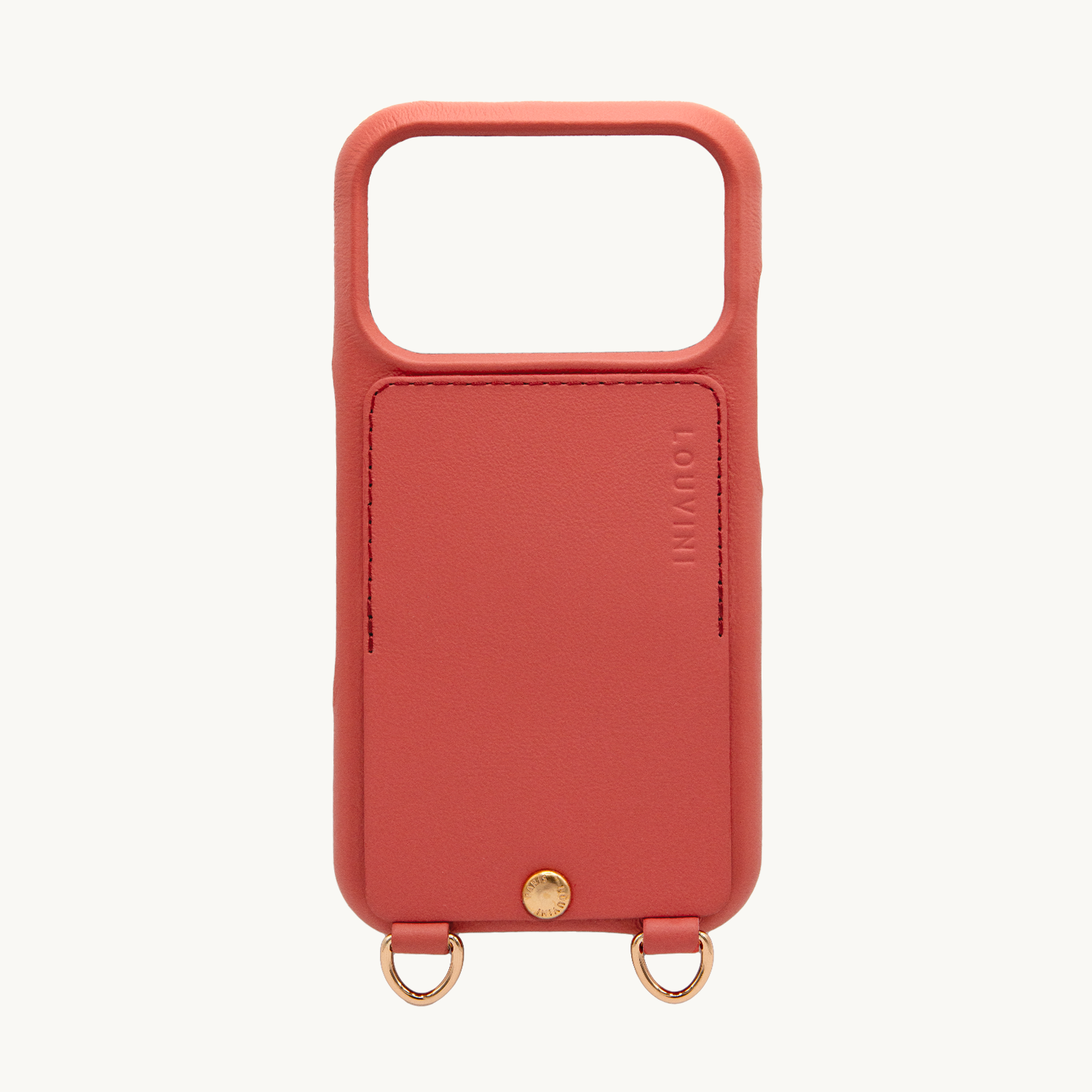 Coque iPhone cuir porte carte avec anneaux LOU - Blush