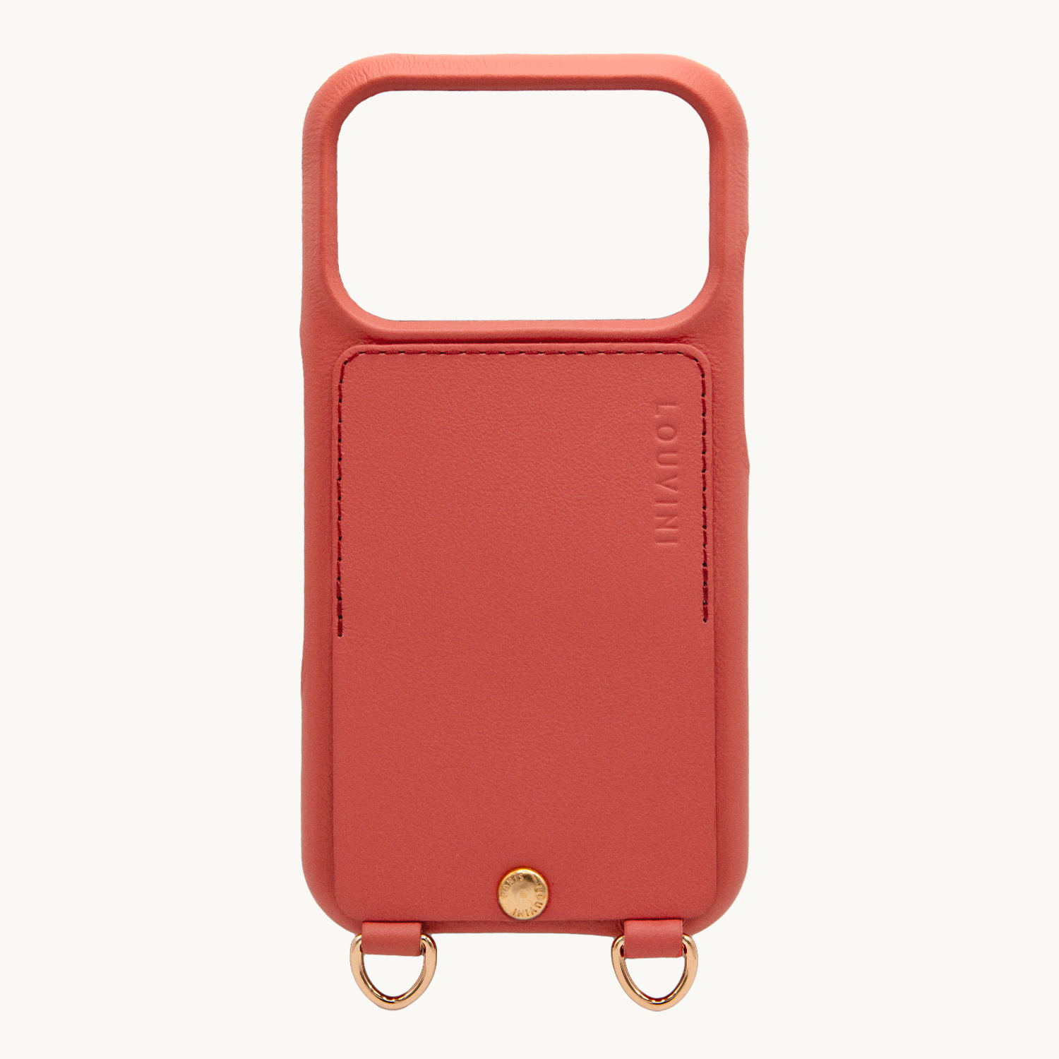 Coque iPhone cuir porte carte avec anneaux LOU - Blush
