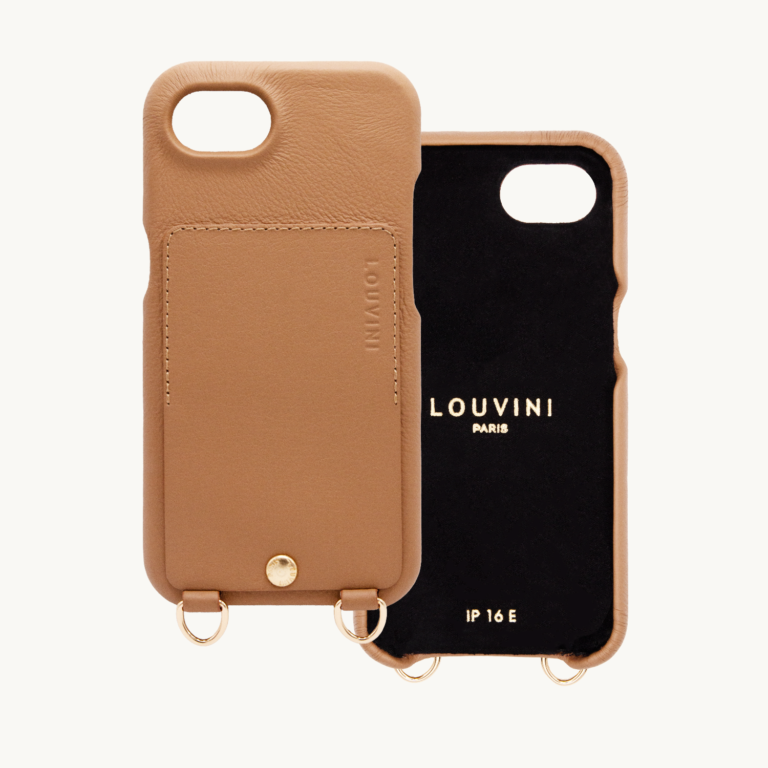 Coque iPhone cuir porte carte avec anneaux LOU - Camel
