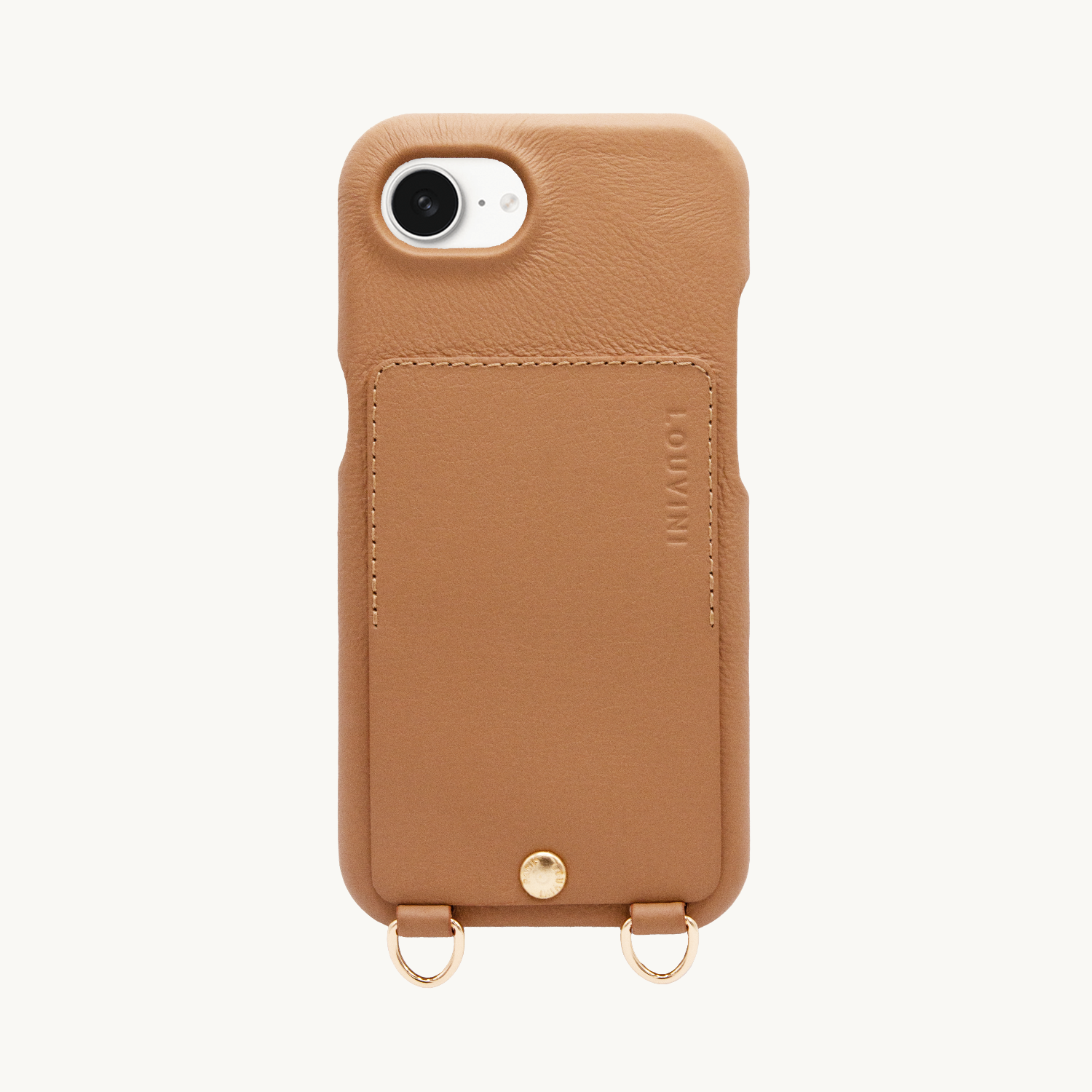 Coque iPhone cuir porte carte avec anneaux LOU - Camel