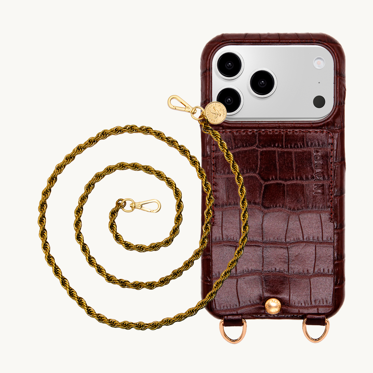 Coque iPhone LOU Crocodile Marron & Chaîne CELINE