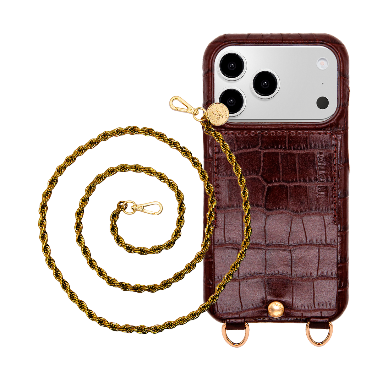 Coque iPhone LOU Crocodile Marron & Chaîne CELINE