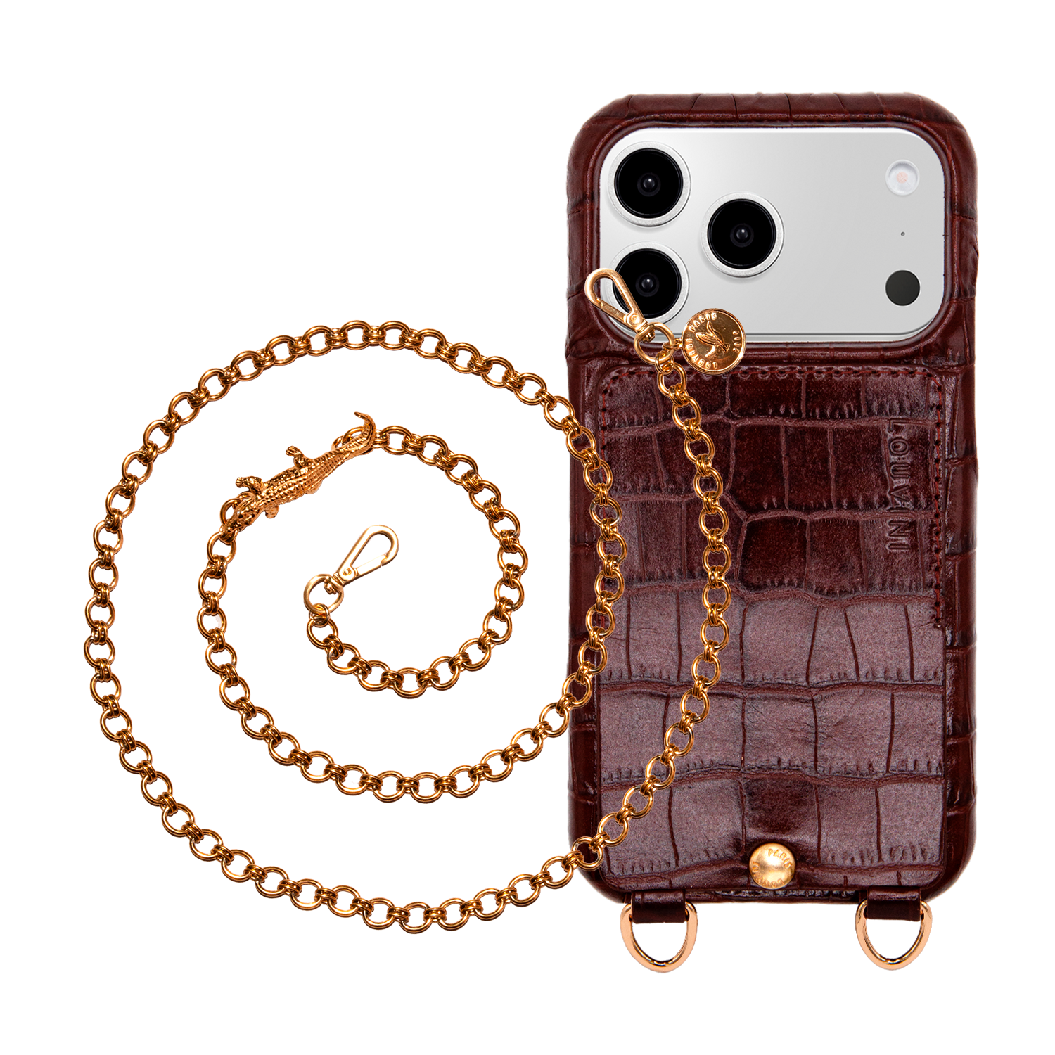 Coque iPhone LOU Crocodile Marron & Chaîne DALIA Crocodile