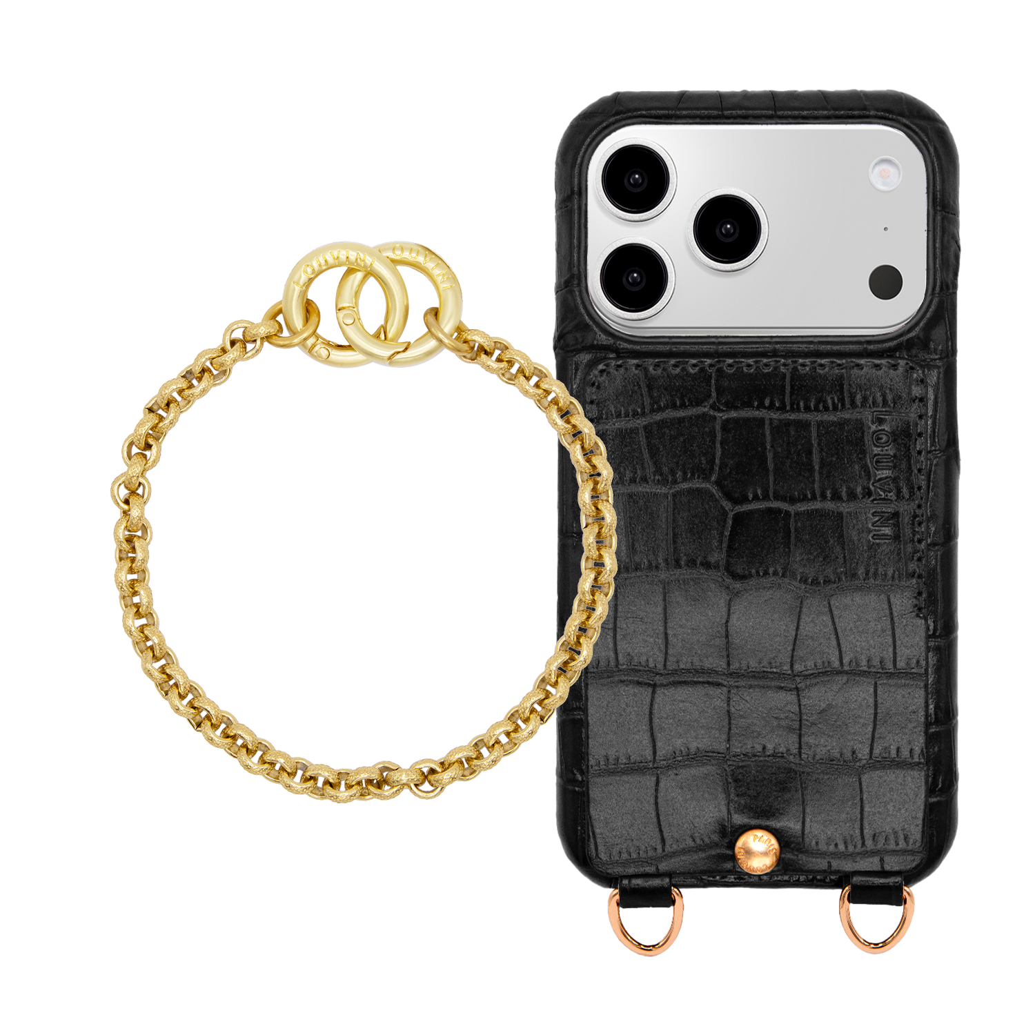 Coque iPhone LOU Crocodile Noir & Bracelet PETIT SAVANA