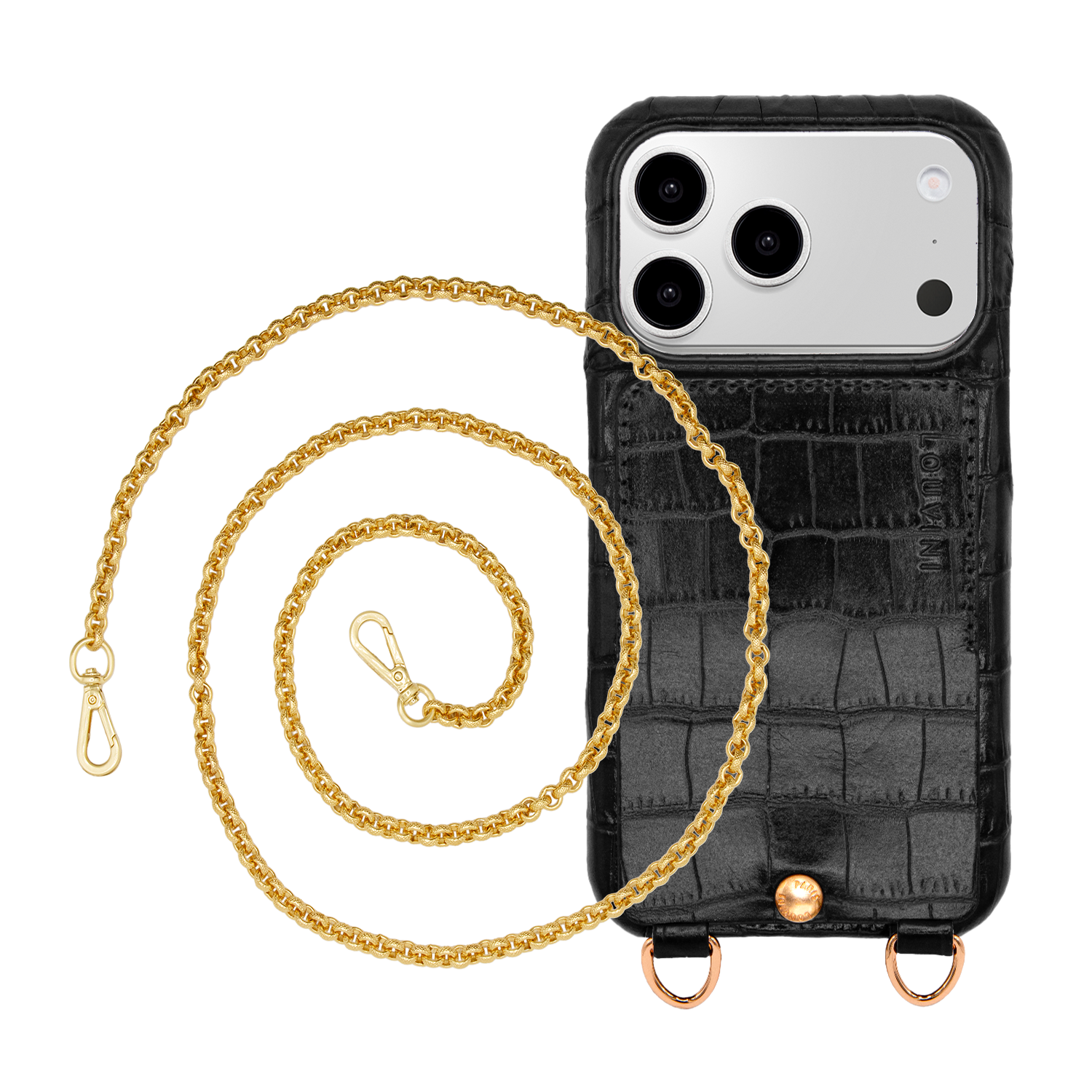 Coque iPhone LOU Crocodile Noir & Chaîne SAVANA