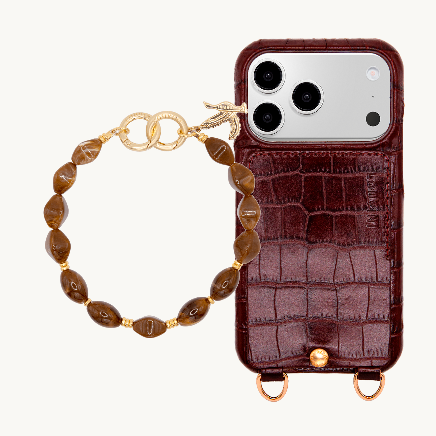 Coque iPhone LOU Crocodile Marron & Bracelet PETIT RITA Brun