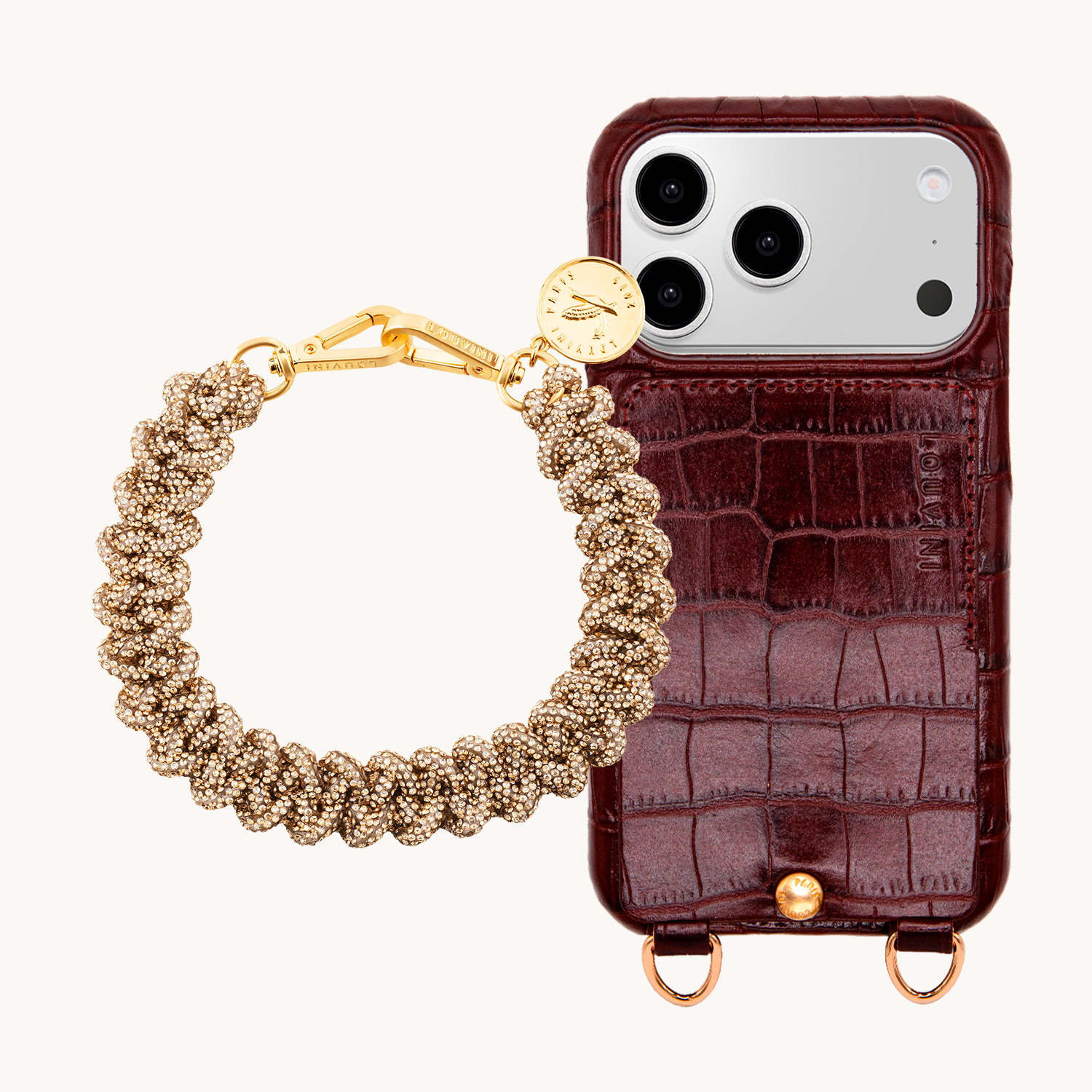 Coque iPhone LOU Crocodile Marron & Bracelet PETIT SCARLETT Doré