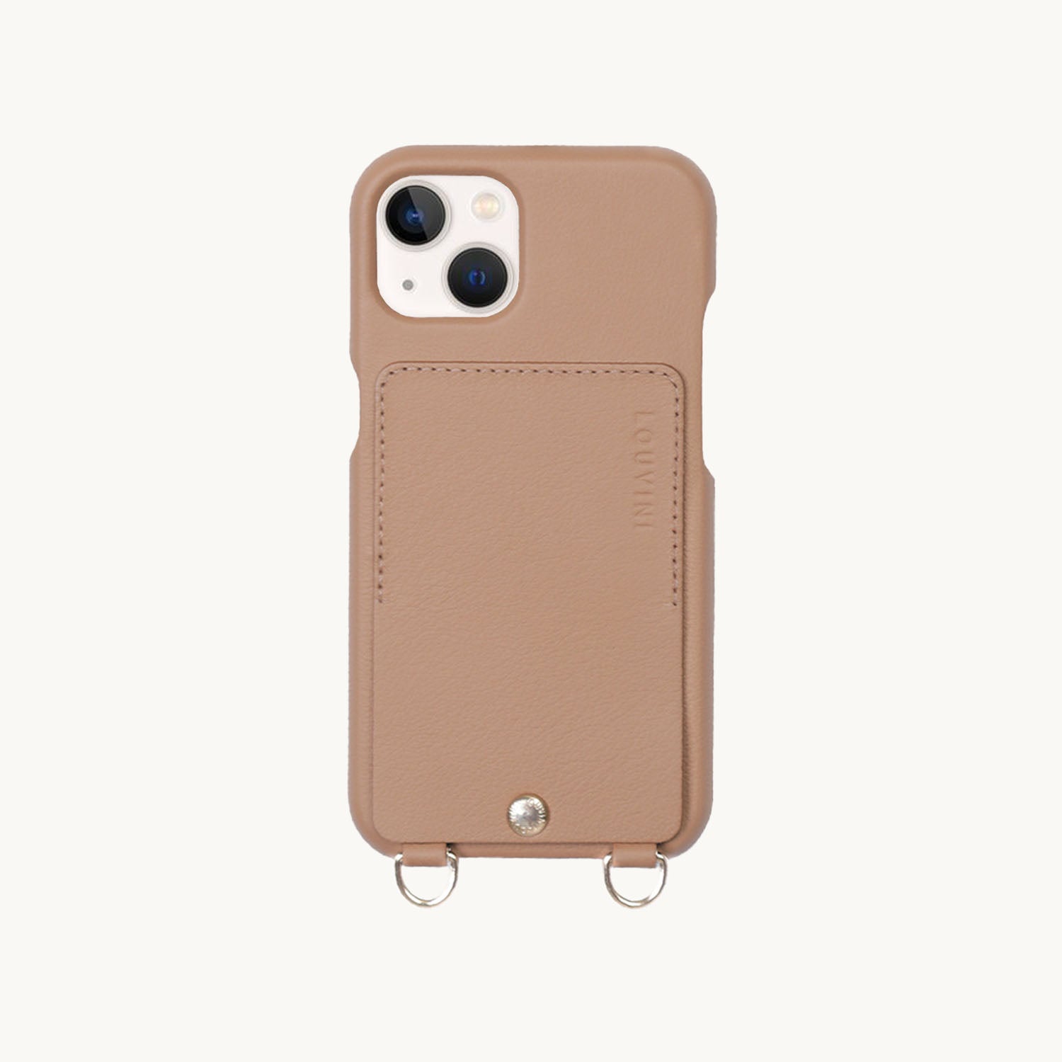 Coque iPhone cuir porte carte avec anneaux LOU - Camel