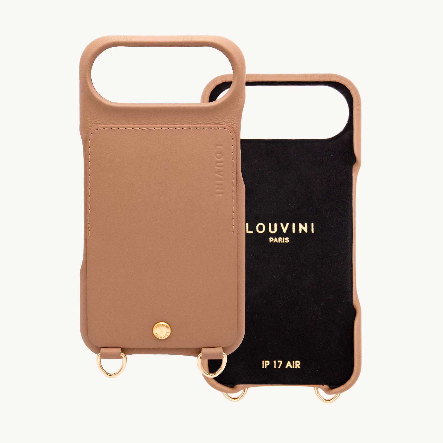 Coque iPhone cuir porte carte avec anneaux LOU - Camel
