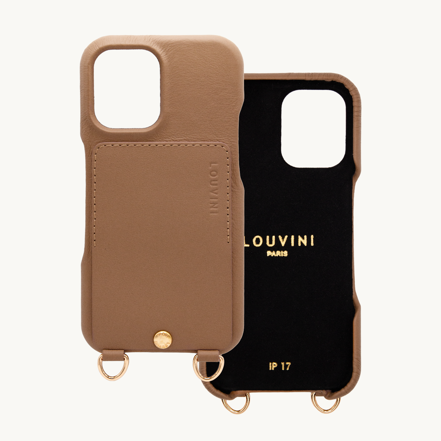 Coque iPhone cuir porte carte avec anneaux LOU - Camel
