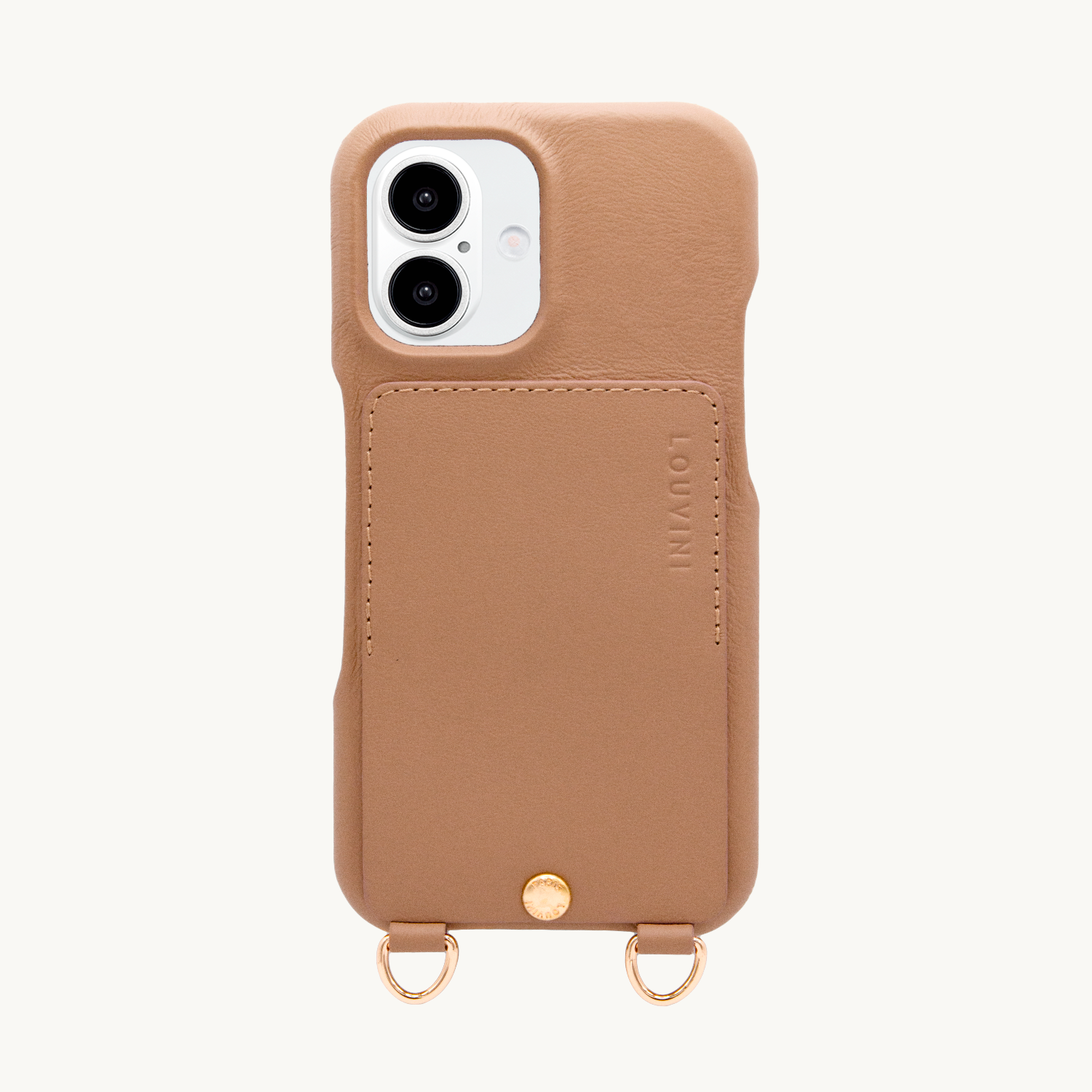 Coque iPhone cuir porte carte avec anneaux LOU - Camel