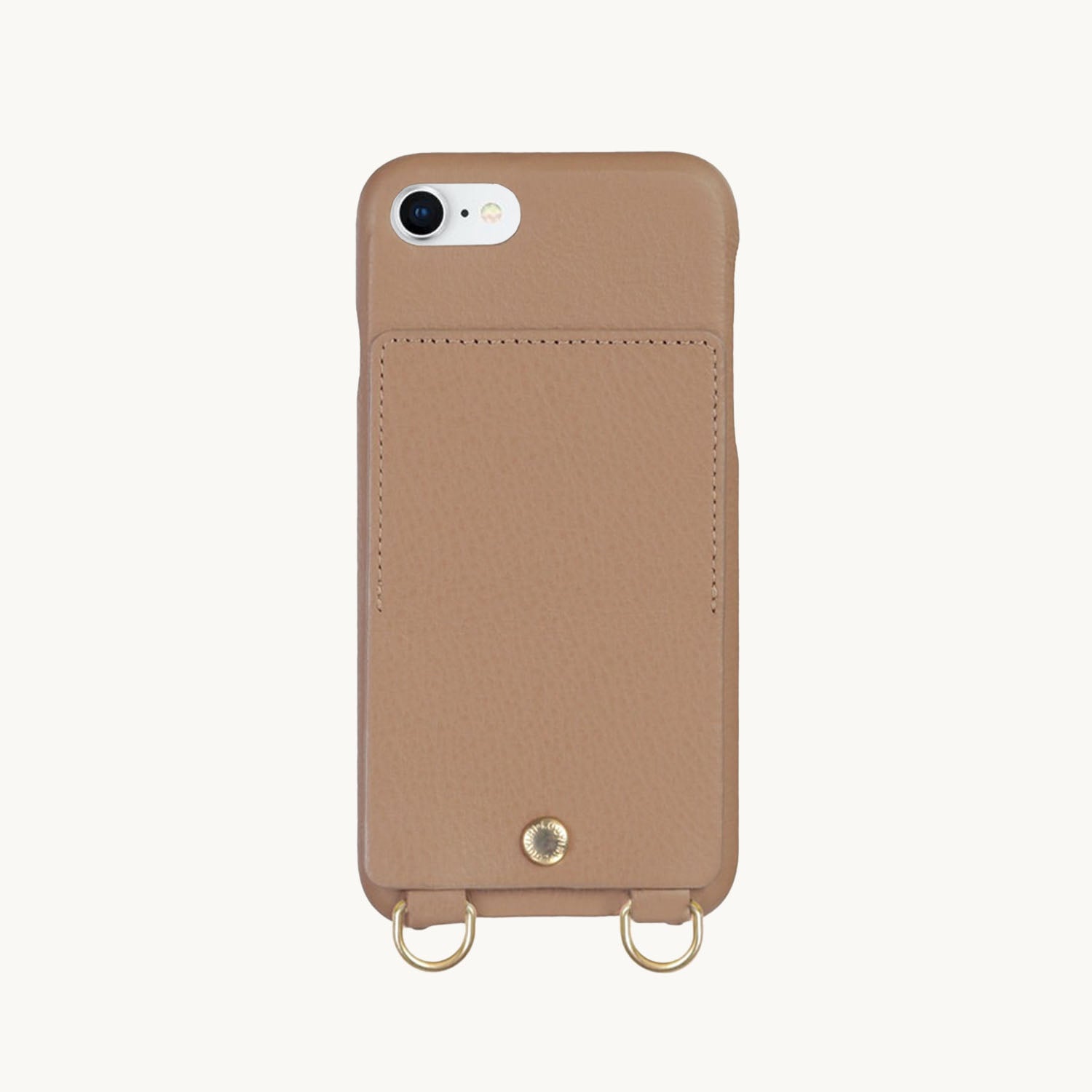 Coque iPhone cuir porte carte avec anneaux LOU - Camel