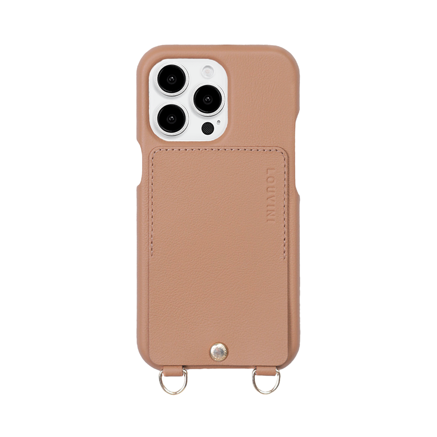 Coque iPhone cuir porte carte avec anneaux LOU - Camel