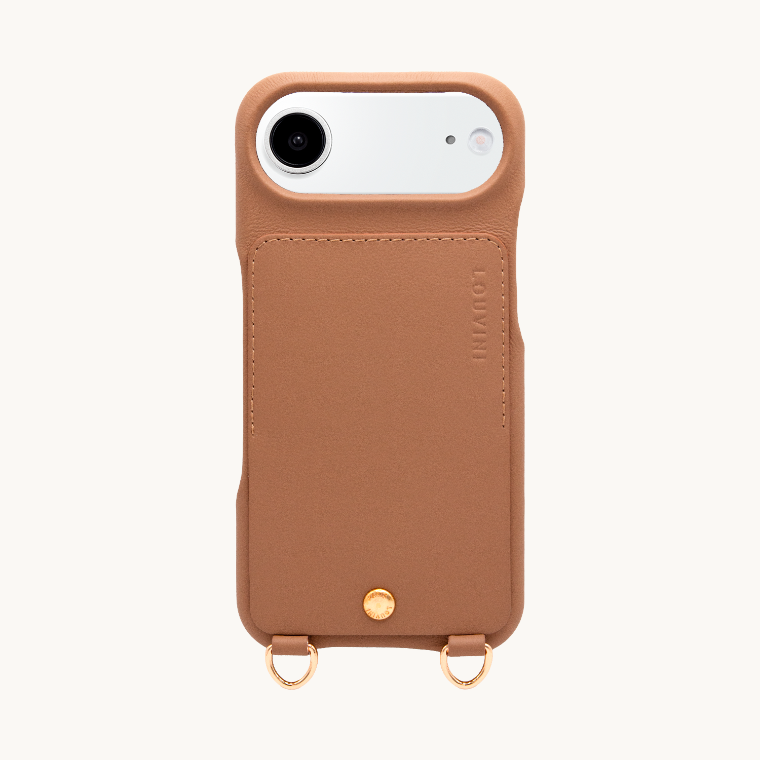 Coque iPhone cuir porte carte avec anneaux LOU - Camel