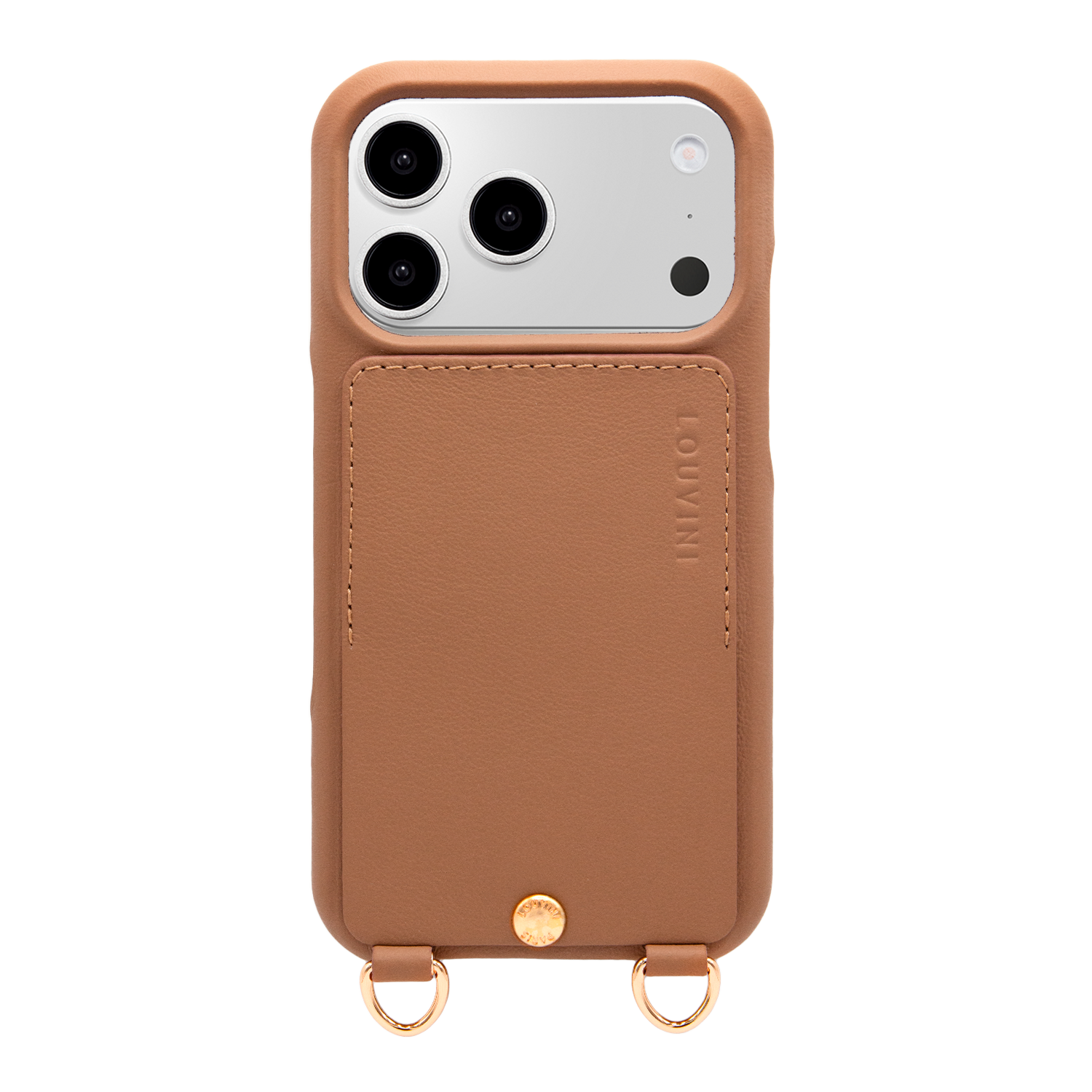 Coque iPhone cuir porte carte avec anneaux LOU - Camel