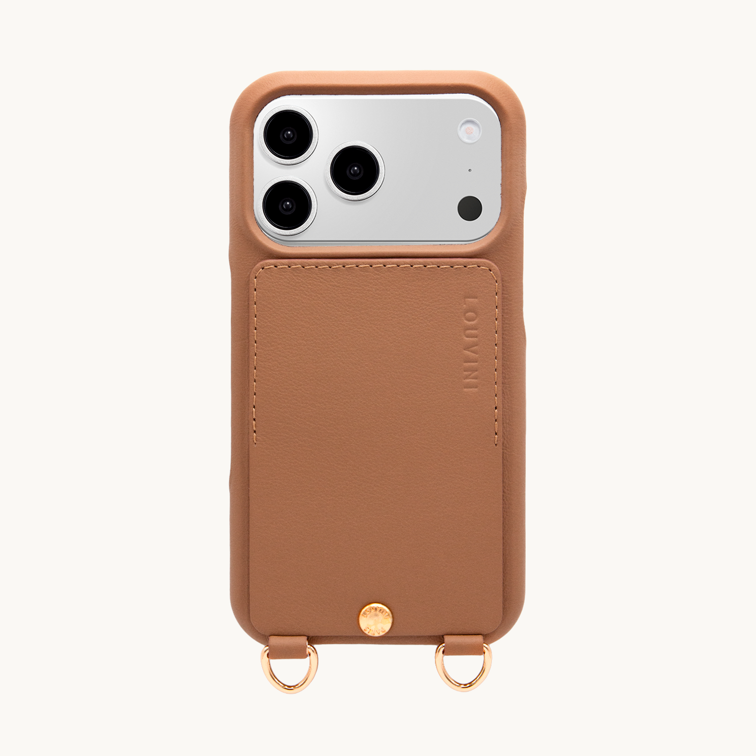Coque iPhone cuir porte carte avec anneaux LOU - Camel