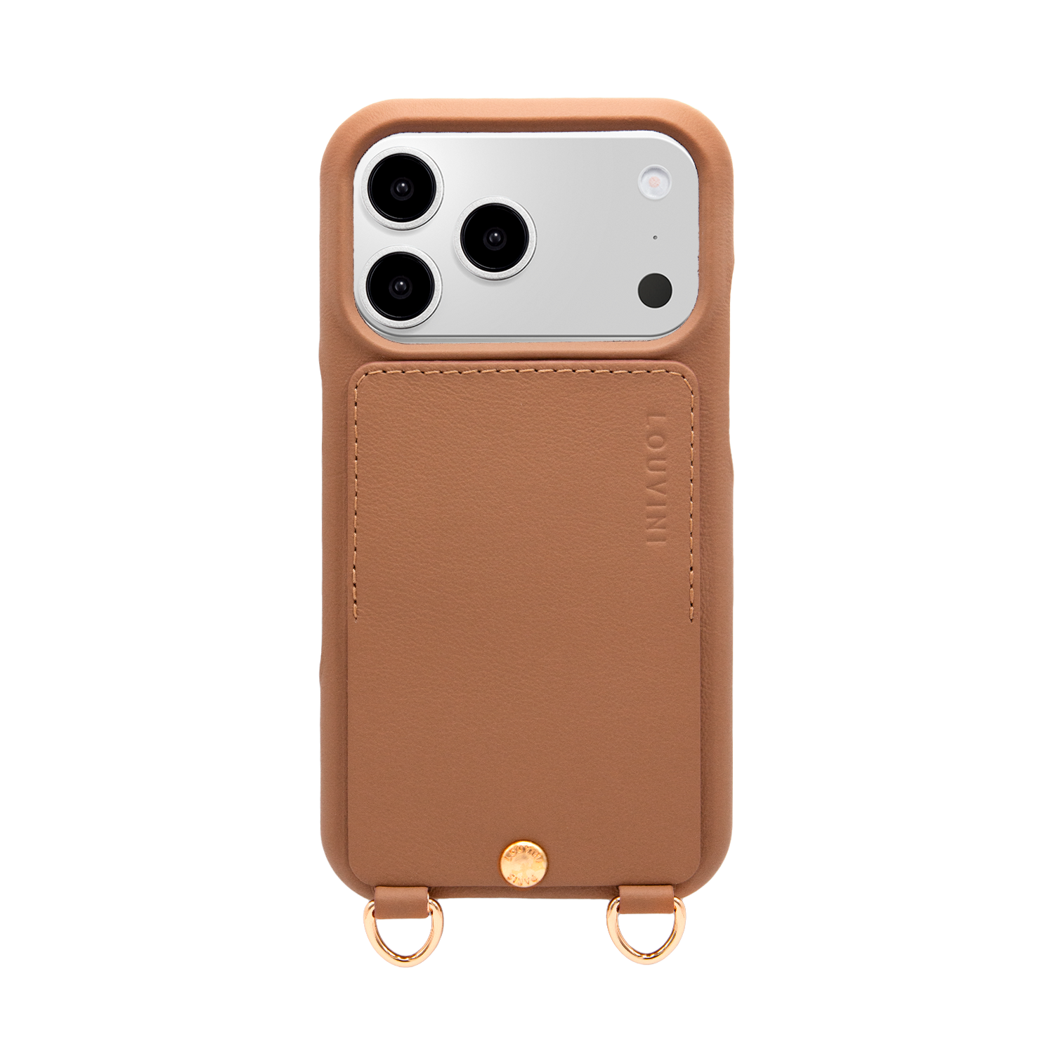 Coque iPhone cuir porte carte avec anneaux LOU - Camel