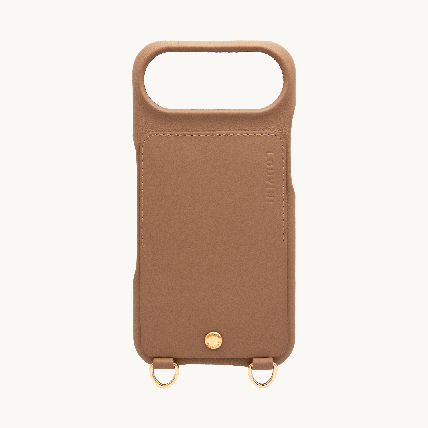 Coque iPhone cuir porte carte avec anneaux LOU - Camel