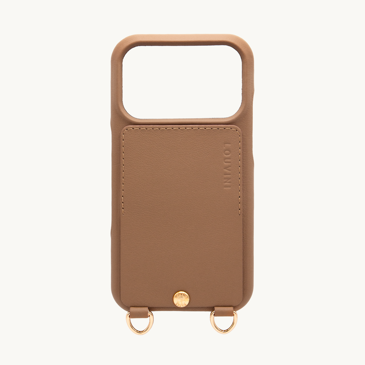 Coque iPhone cuir porte carte avec anneaux LOU - Camel
