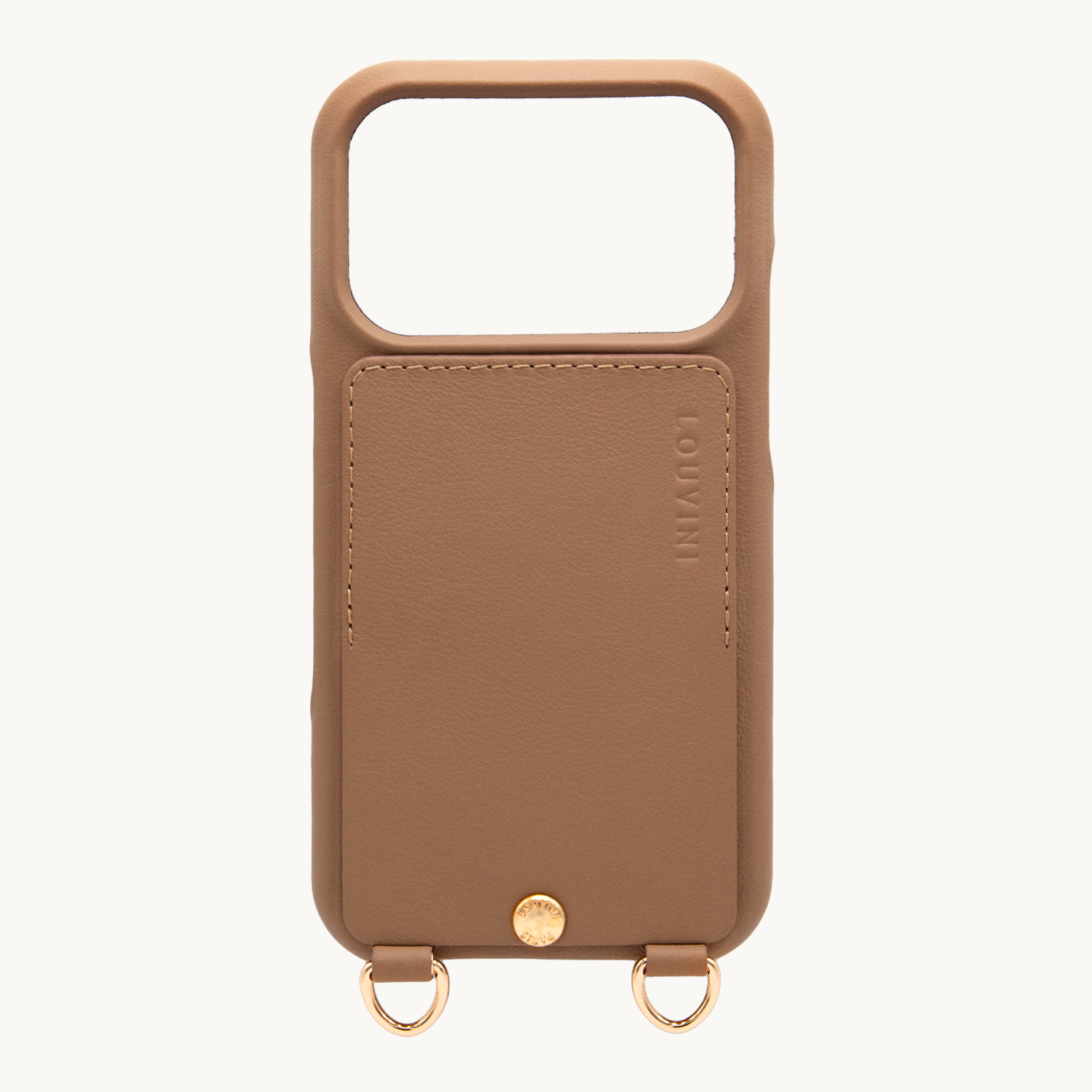 Coque iPhone cuir porte carte avec anneaux LOU - Camel