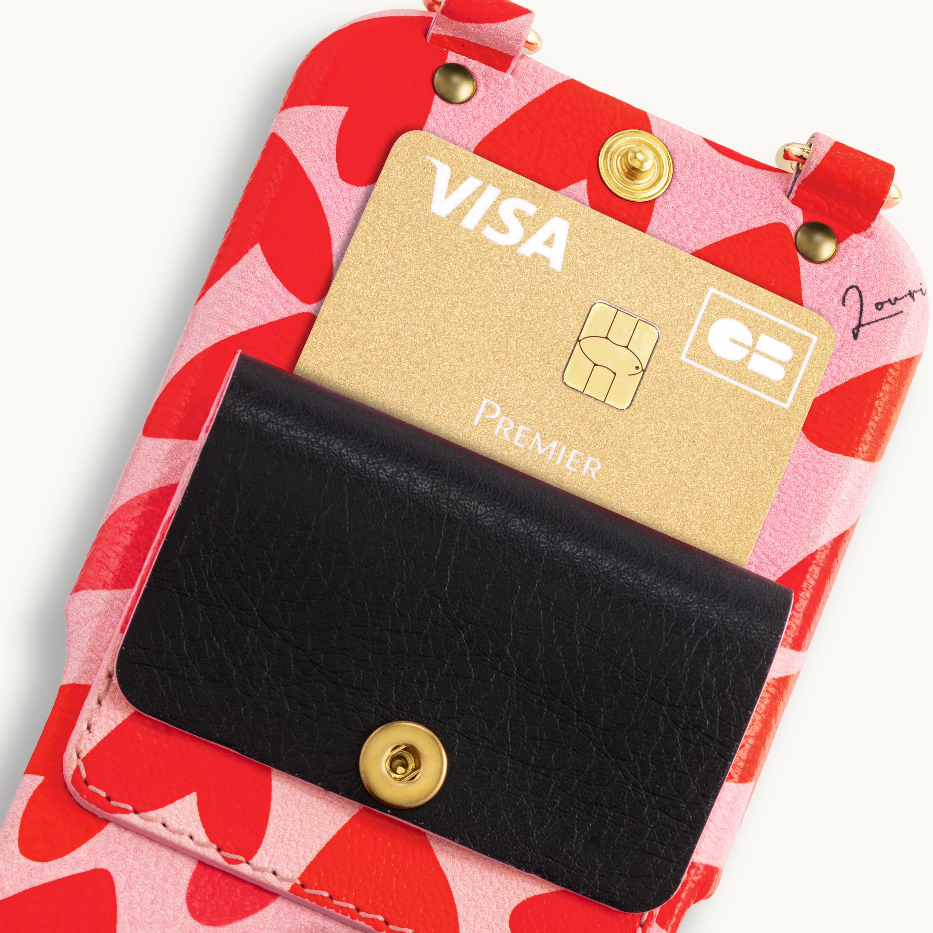 Coque iPhone cuir porte carte avec anneaux LOU - Coeurs