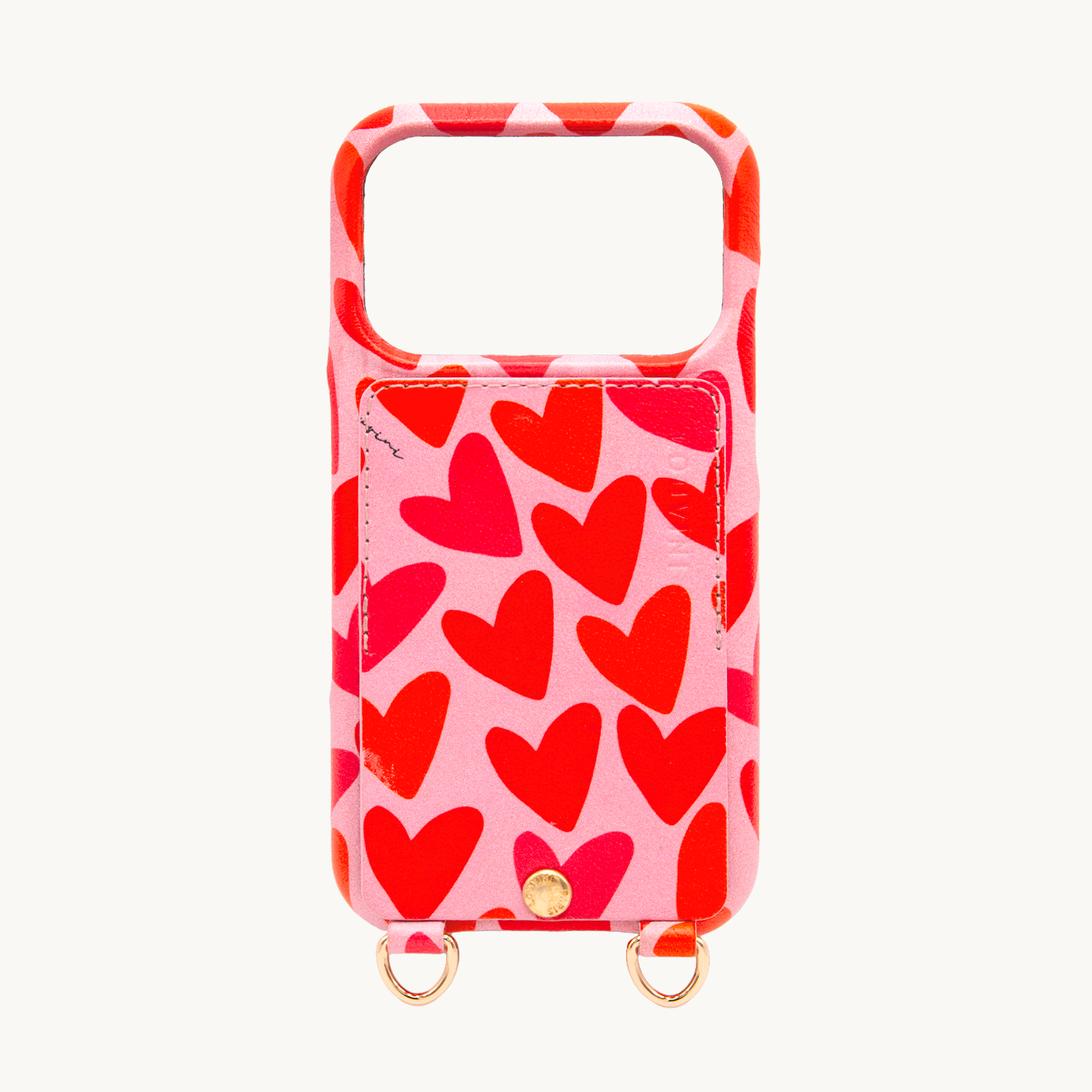 Coque iPhone cuir porte carte avec anneaux LOU - Coeurs