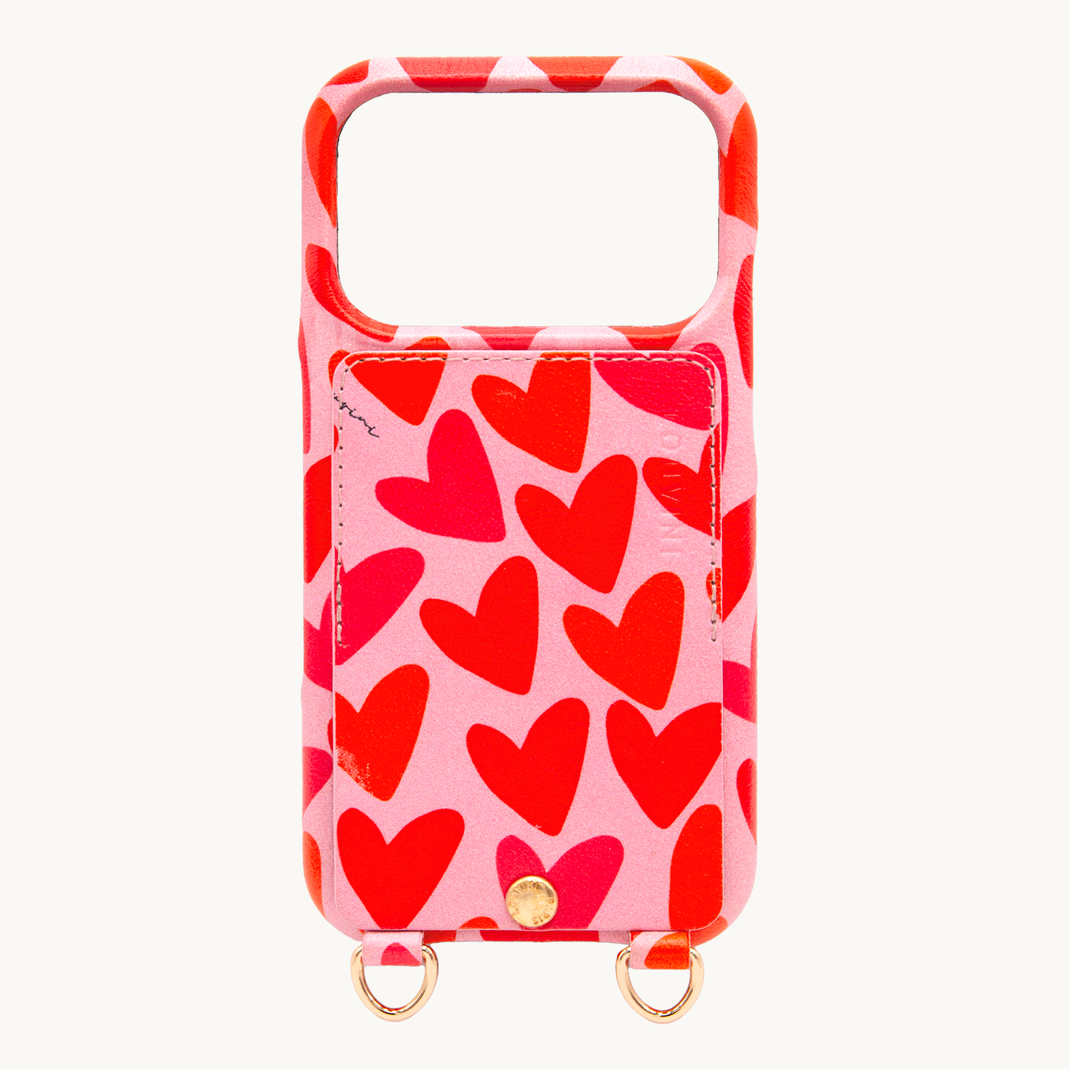 Coque iPhone cuir porte carte avec anneaux LOU - Coeurs